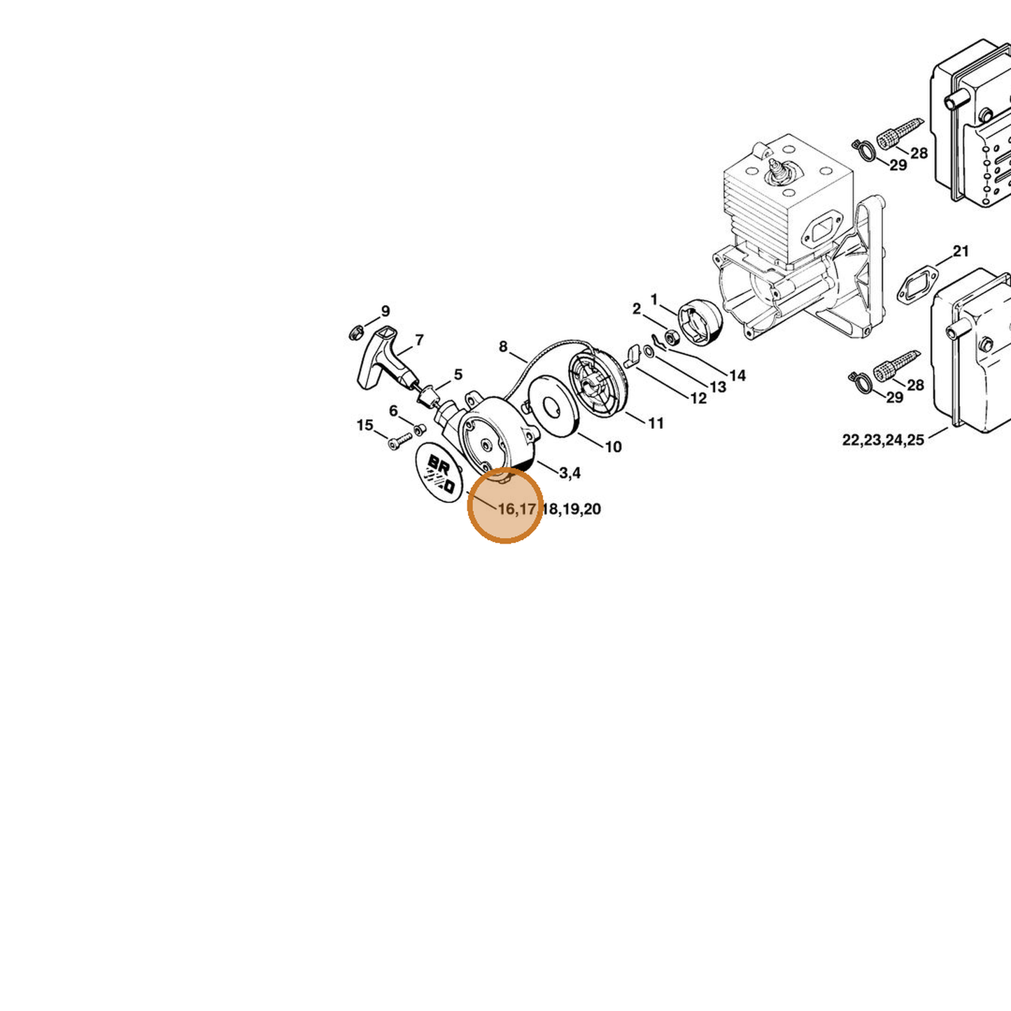 STIHL part 4203-967-1505 — IPL diagram snippet (6x zoom, amber highlight)