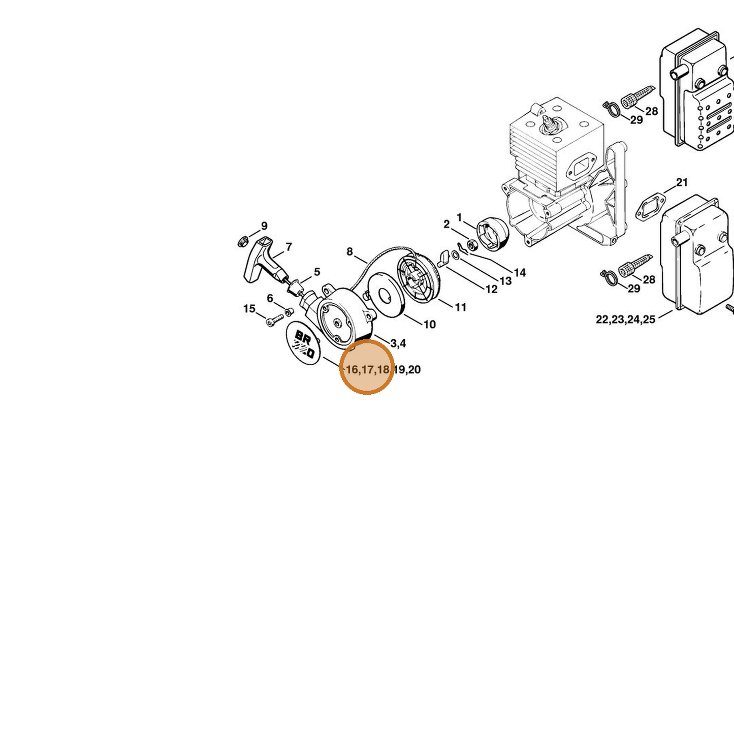 STIHL part 4203-967-1509 — IPL diagram snippet (6x zoom, amber highlight)