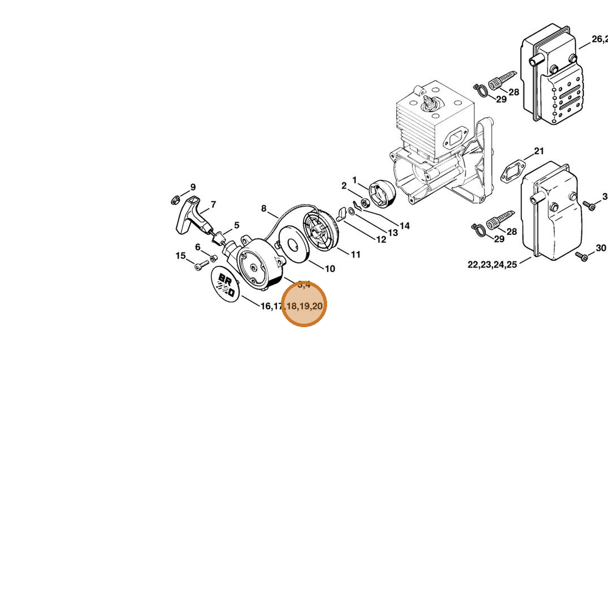 STIHL part 4203-967-1512 — IPL diagram snippet (6x zoom, amber highlight)