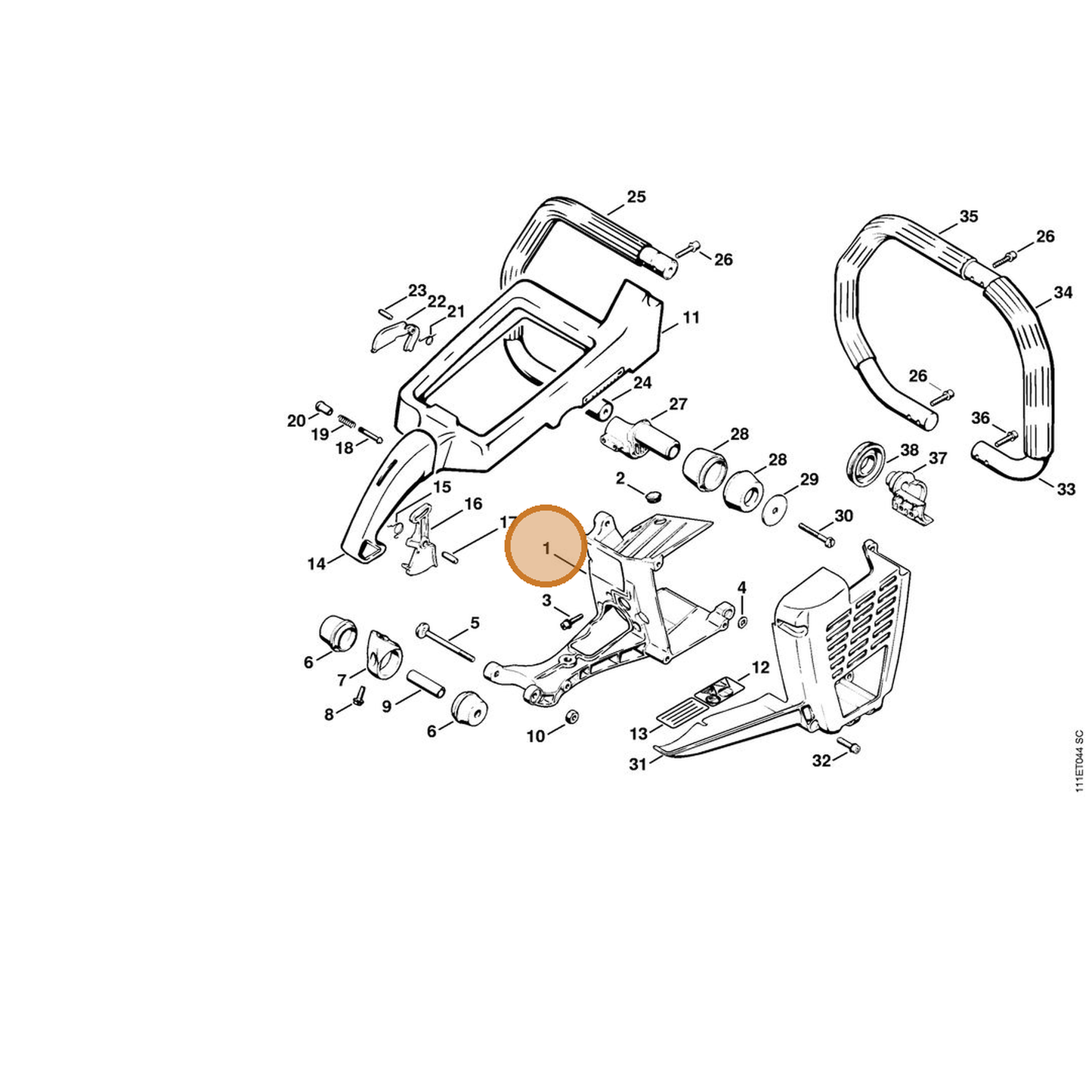 STIHL part 4205-080-1600 — IPL diagram snippet (6x zoom, amber highlight)