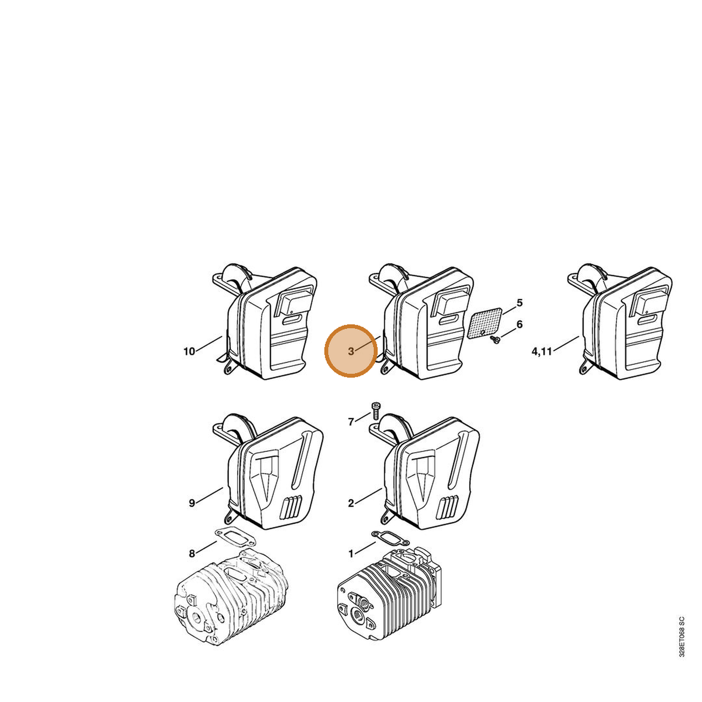 STIHL part 4205-140-0601 — IPL diagram snippet (6x zoom, amber highlight)
