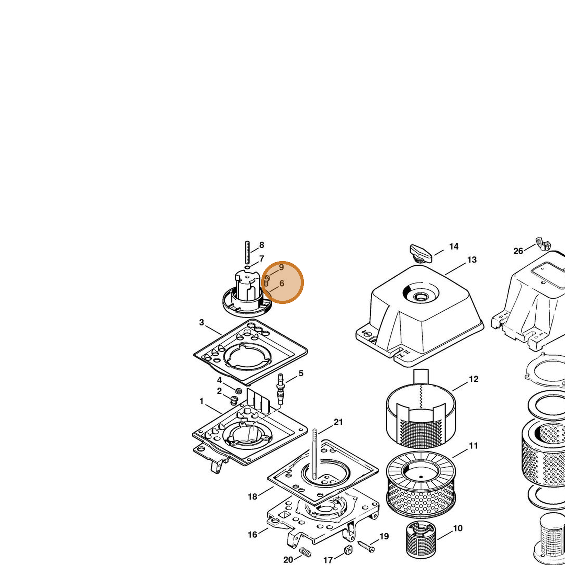 STIHL part 4205-140-1100 — IPL diagram snippet (6x zoom, amber highlight)
