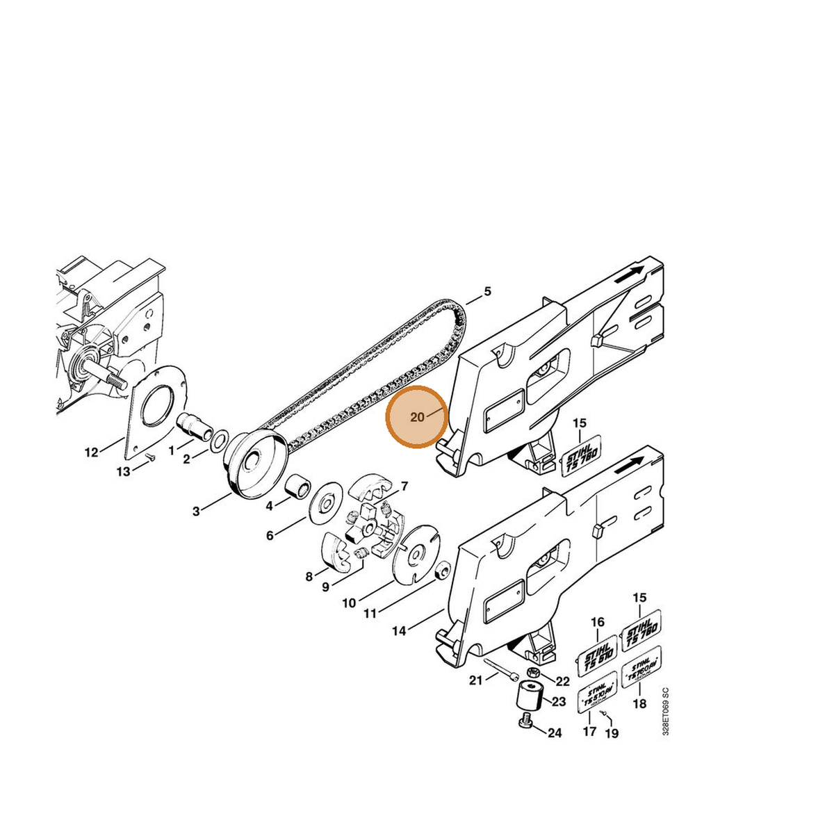 STIHL part 4205-700-1210 — IPL diagram snippet (6x zoom, amber highlight)