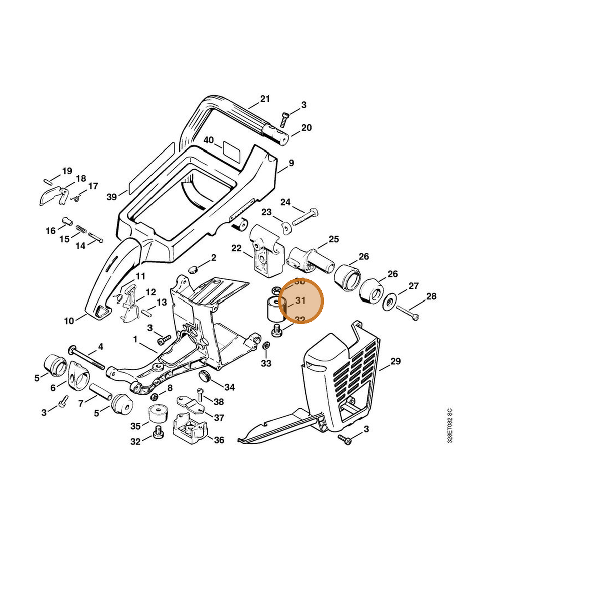 STIHL part 4205-790-9301 — IPL diagram snippet (6x zoom, amber highlight)