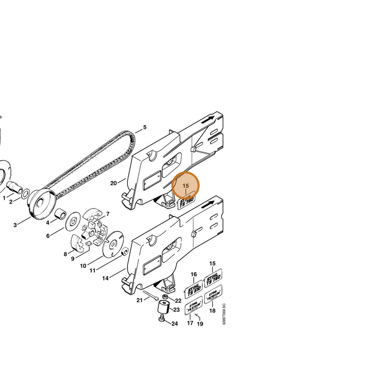 STIHL part 4205-967-1503 — IPL diagram snippet (6x zoom, amber highlight)