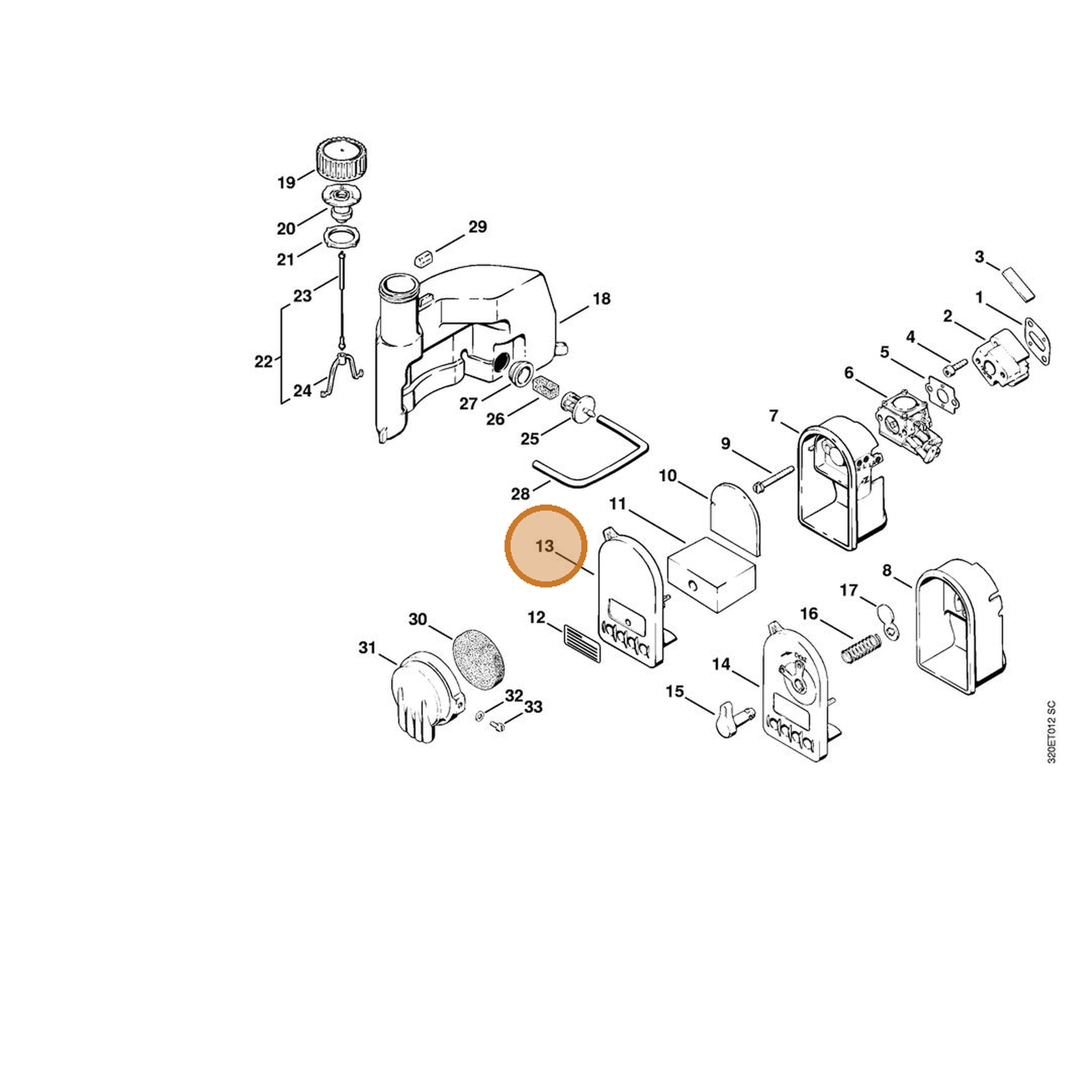 STIHL part 4210-141-0501 — IPL diagram snippet (6x zoom, amber highlight)