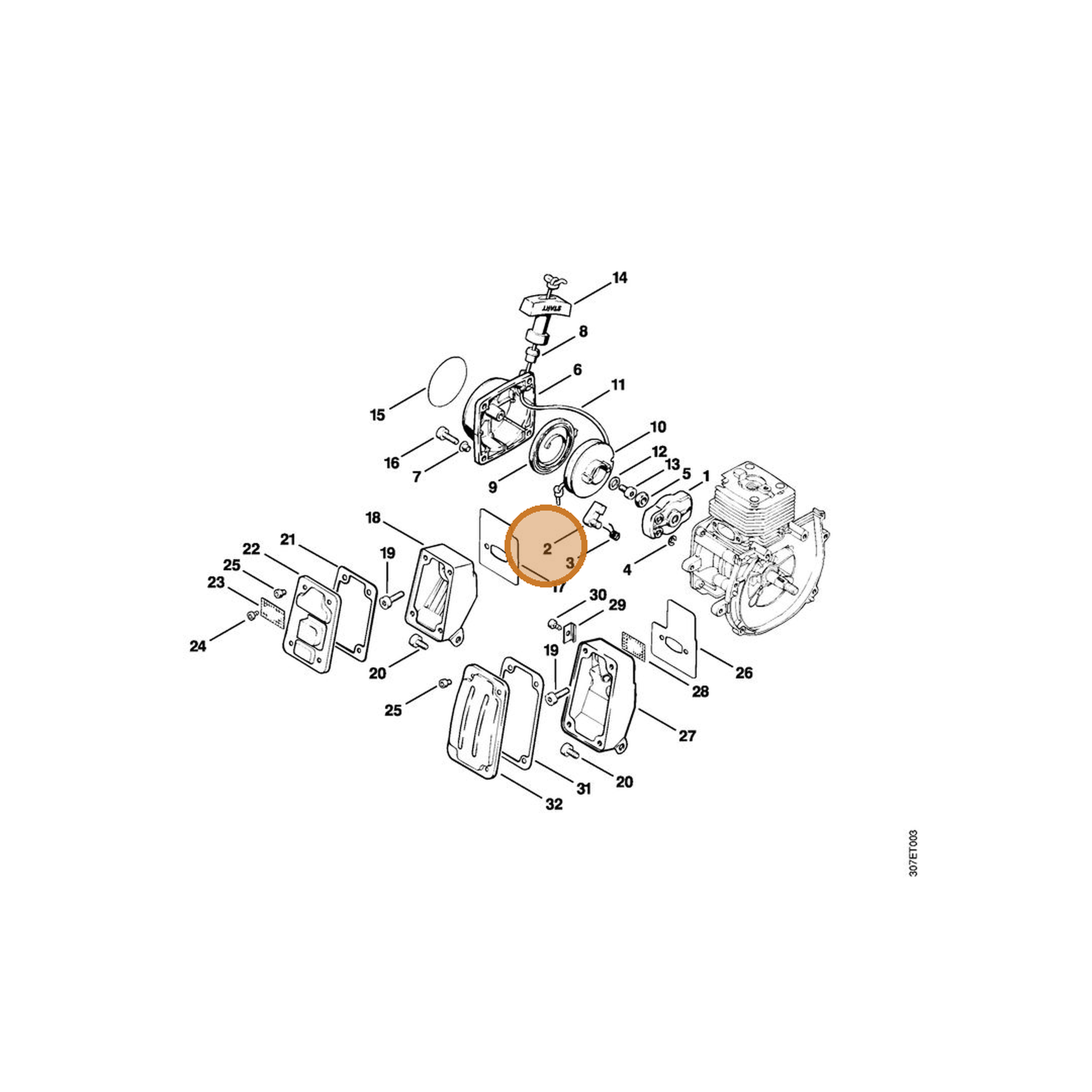 STIHL part 4215-195-7200 — IPL diagram snippet (6x zoom, amber highlight)