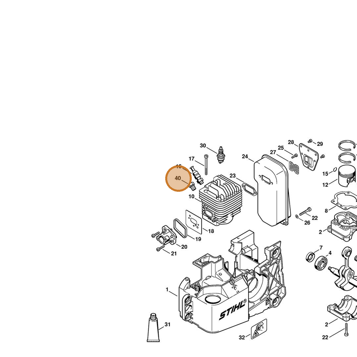 STIHL part 4221-025-2200 — IPL diagram snippet (6x zoom, amber highlight)