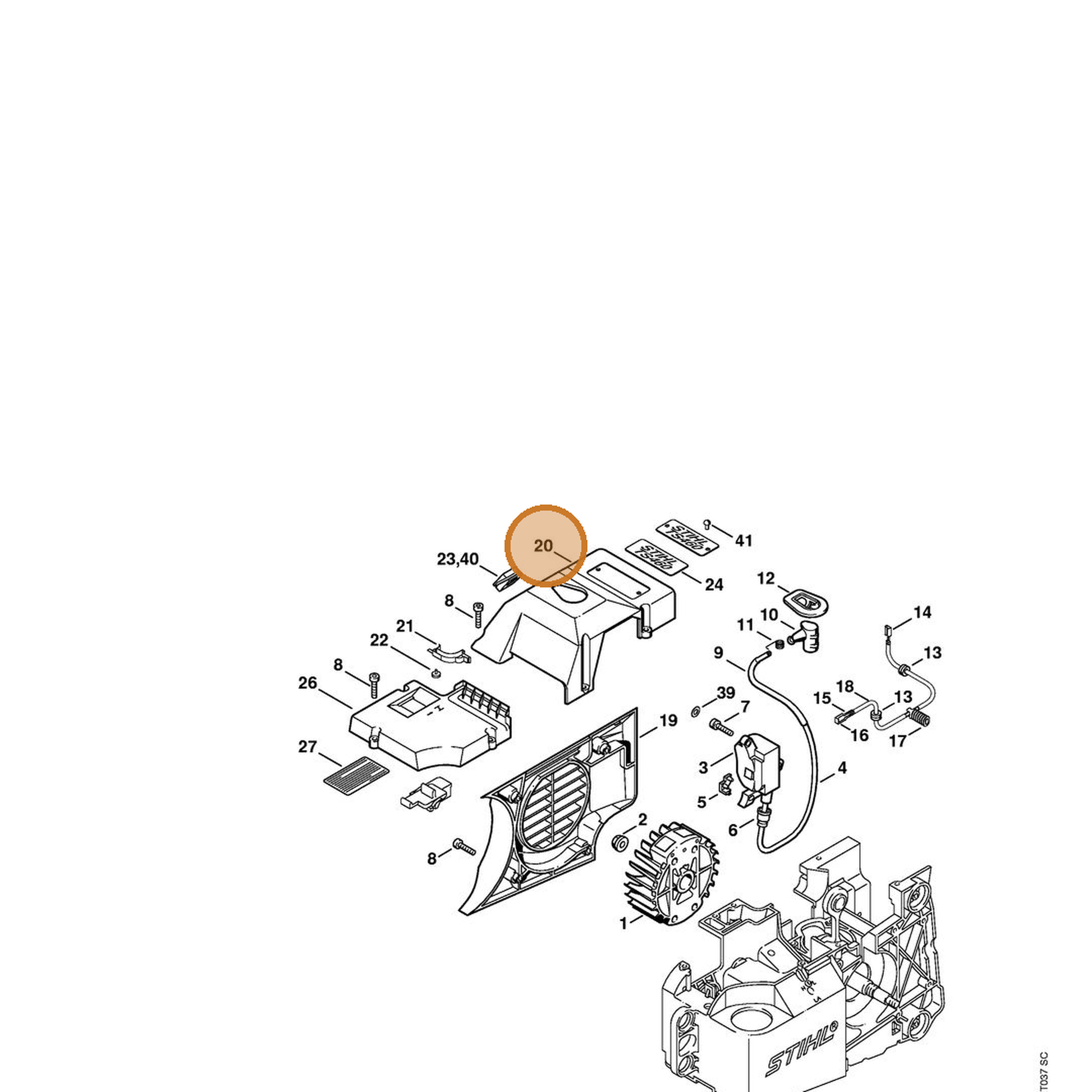STIHL part 4221-080-1602 — IPL diagram snippet (6x zoom, amber highlight)