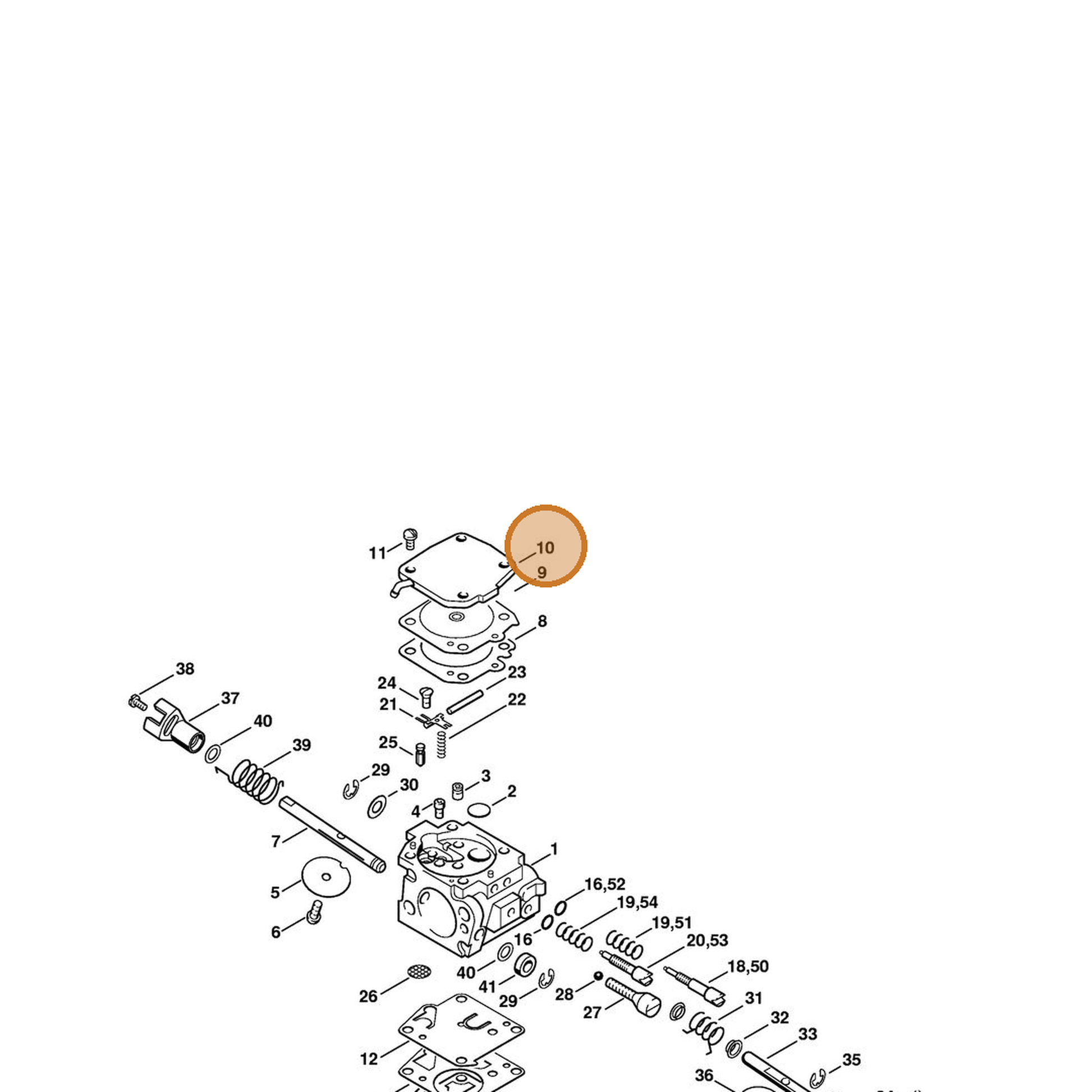STIHL part 4221-121-0800 — IPL diagram snippet (6x zoom, amber highlight)