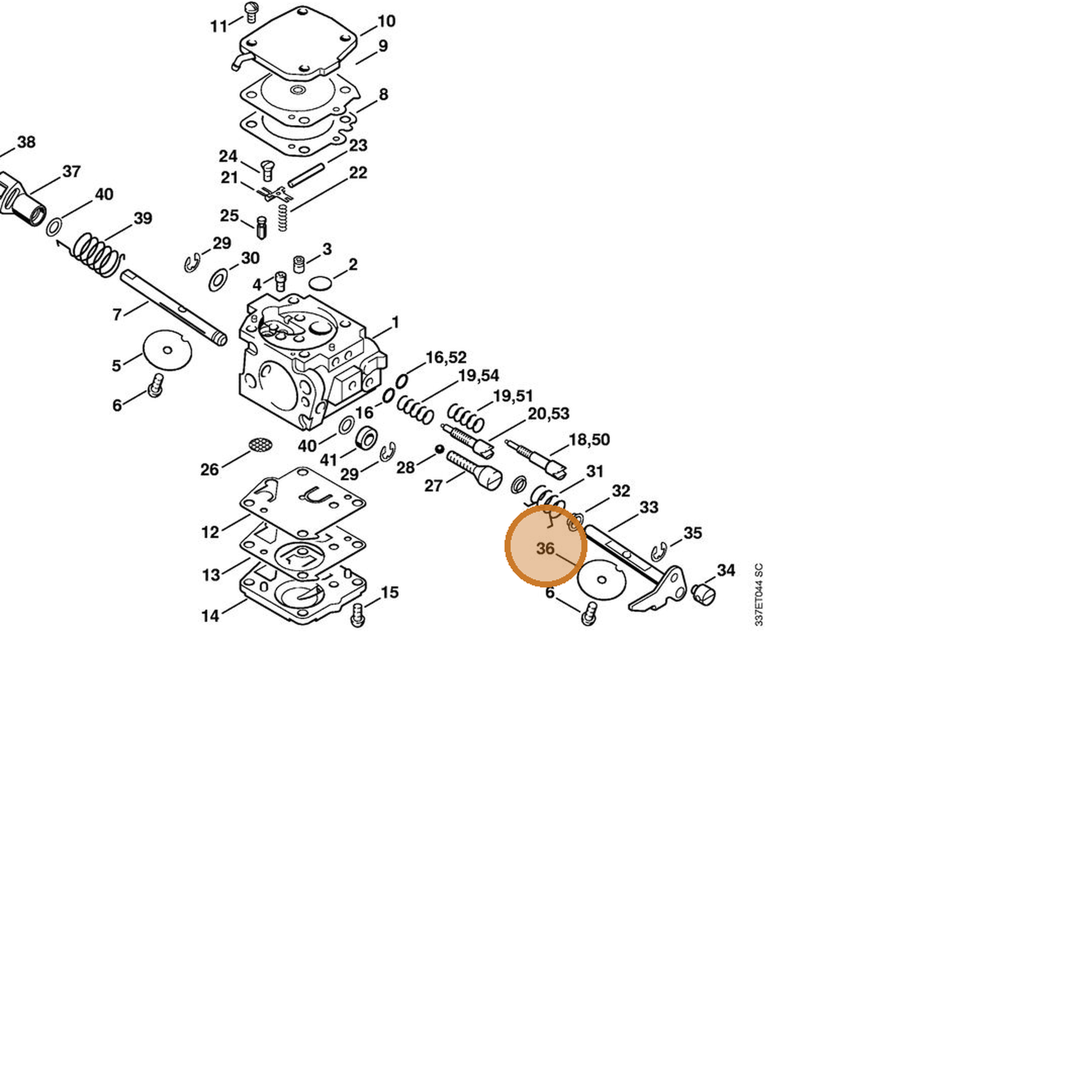 STIHL part 4221-121-3300 — IPL diagram snippet (6x zoom, amber highlight)