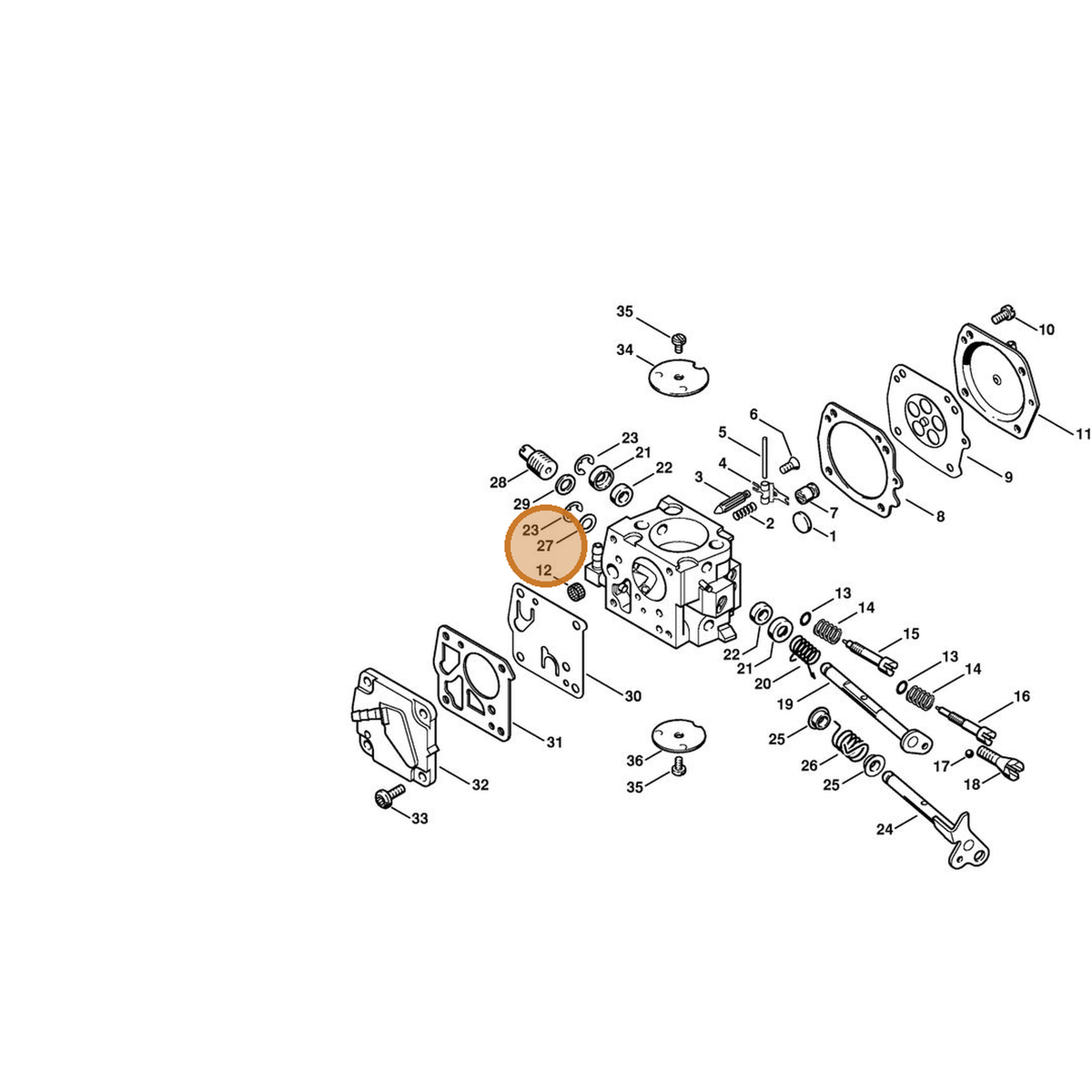 STIHL part 4221-121-8600 — IPL diagram snippet (6x zoom, amber highlight)