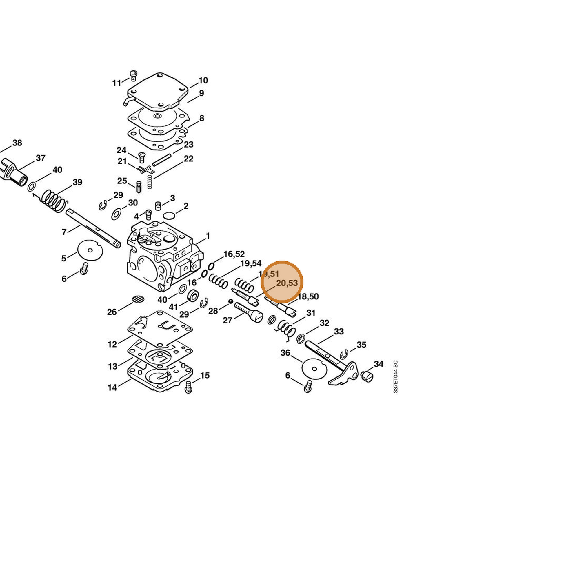 STIHL part 4221-122-6701 — IPL diagram snippet (6x zoom, amber highlight)