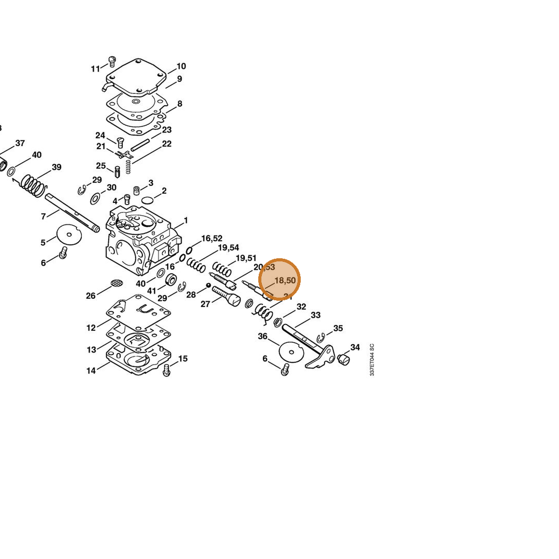 STIHL part 4221-122-6801 — IPL diagram snippet (6x zoom, amber highlight)