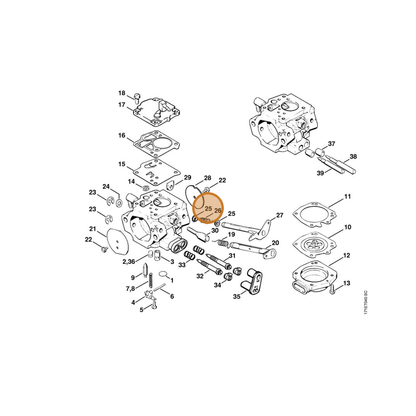 STIHL part 4221-122-9100 — IPL diagram snippet (6x zoom, amber highlight)
