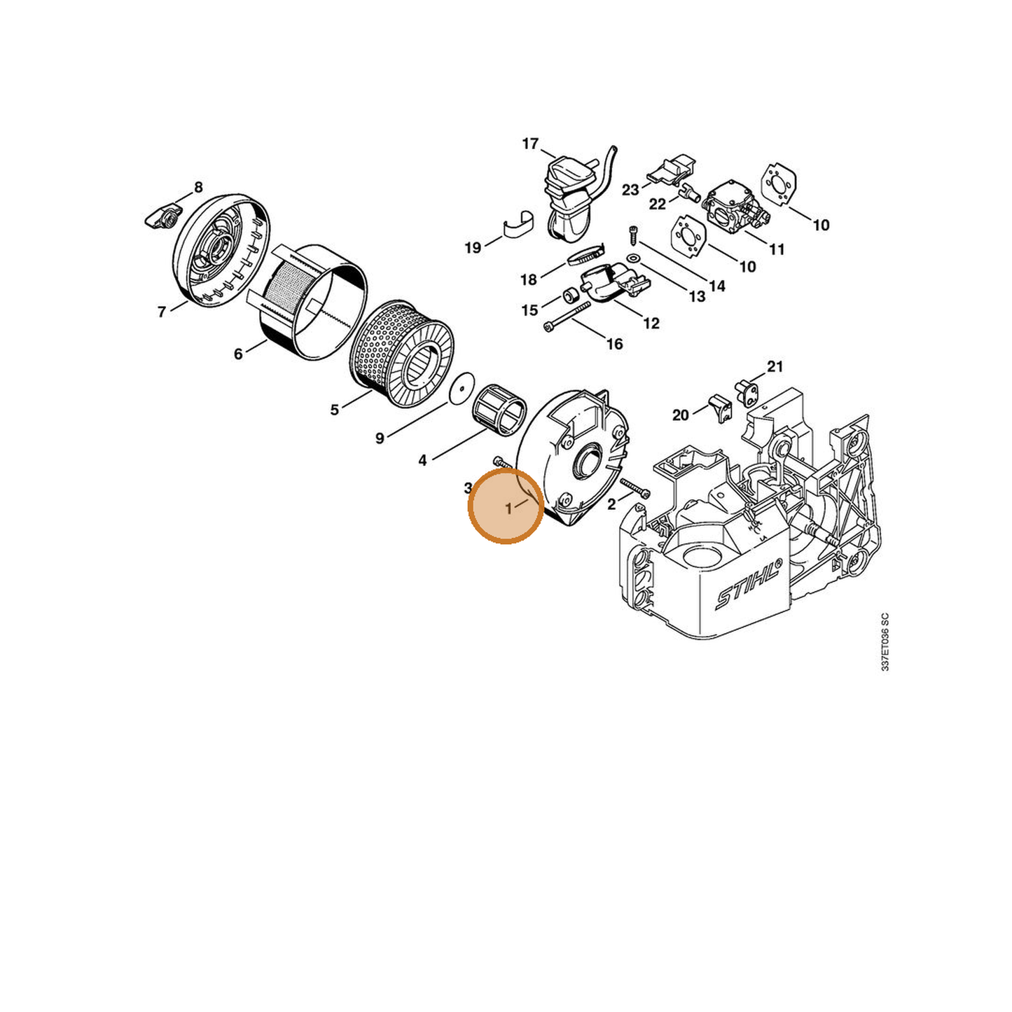 STIHL part 4221-124-3401 — IPL diagram snippet (6x zoom, amber highlight)