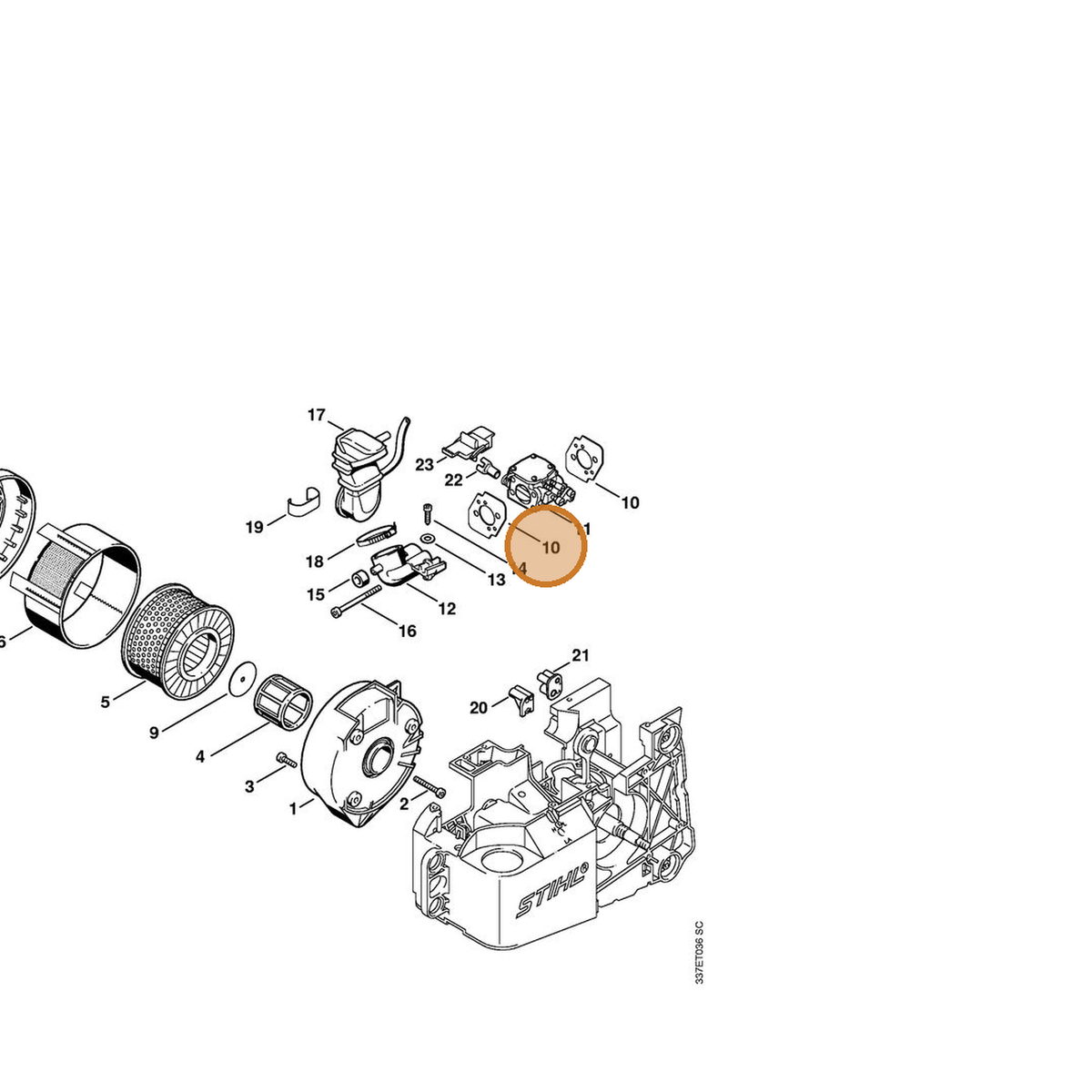 STIHL part 4221-129-0903 — IPL diagram snippet (6x zoom, amber highlight)