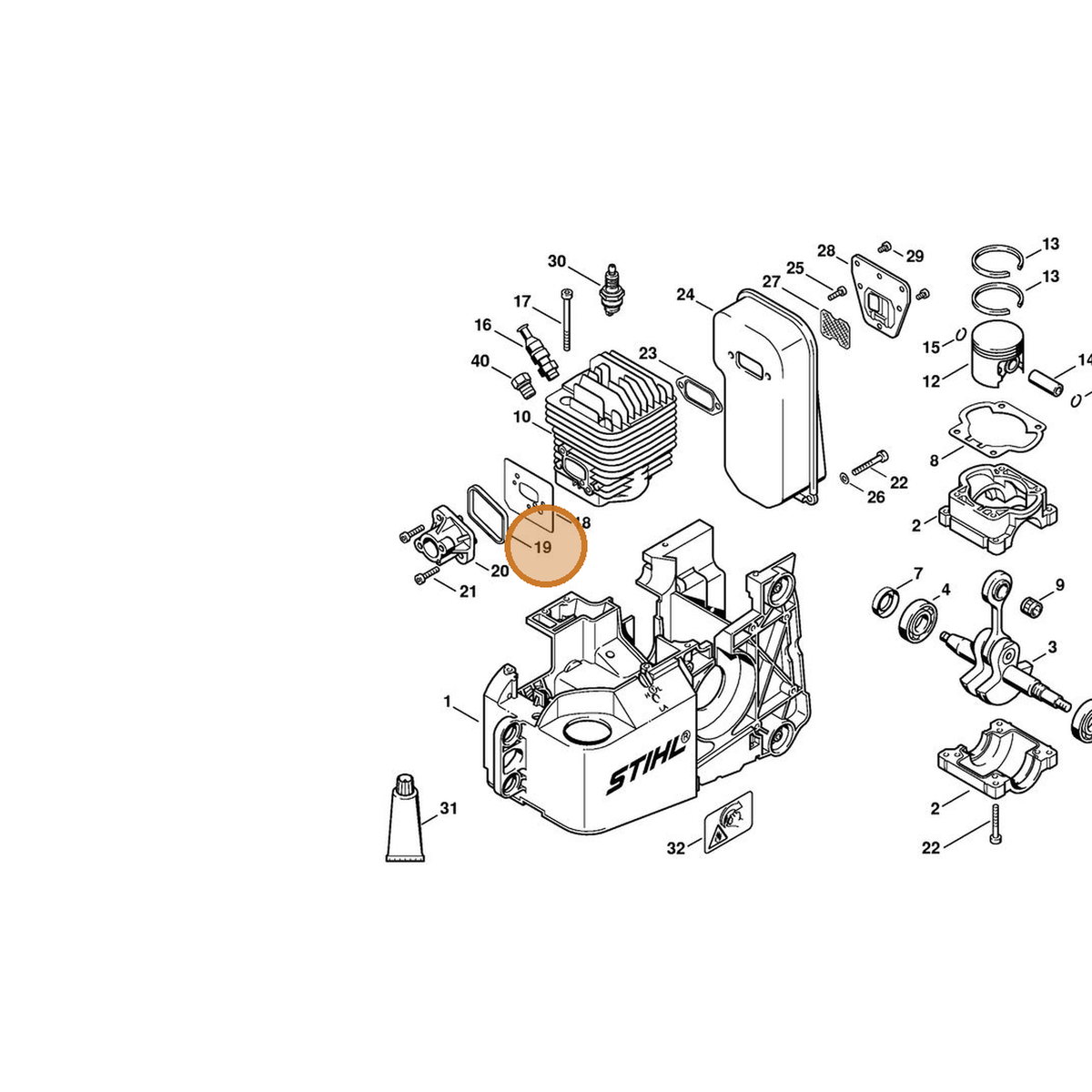 STIHL part 4221-129-3000 — IPL diagram snippet (6x zoom, amber highlight)