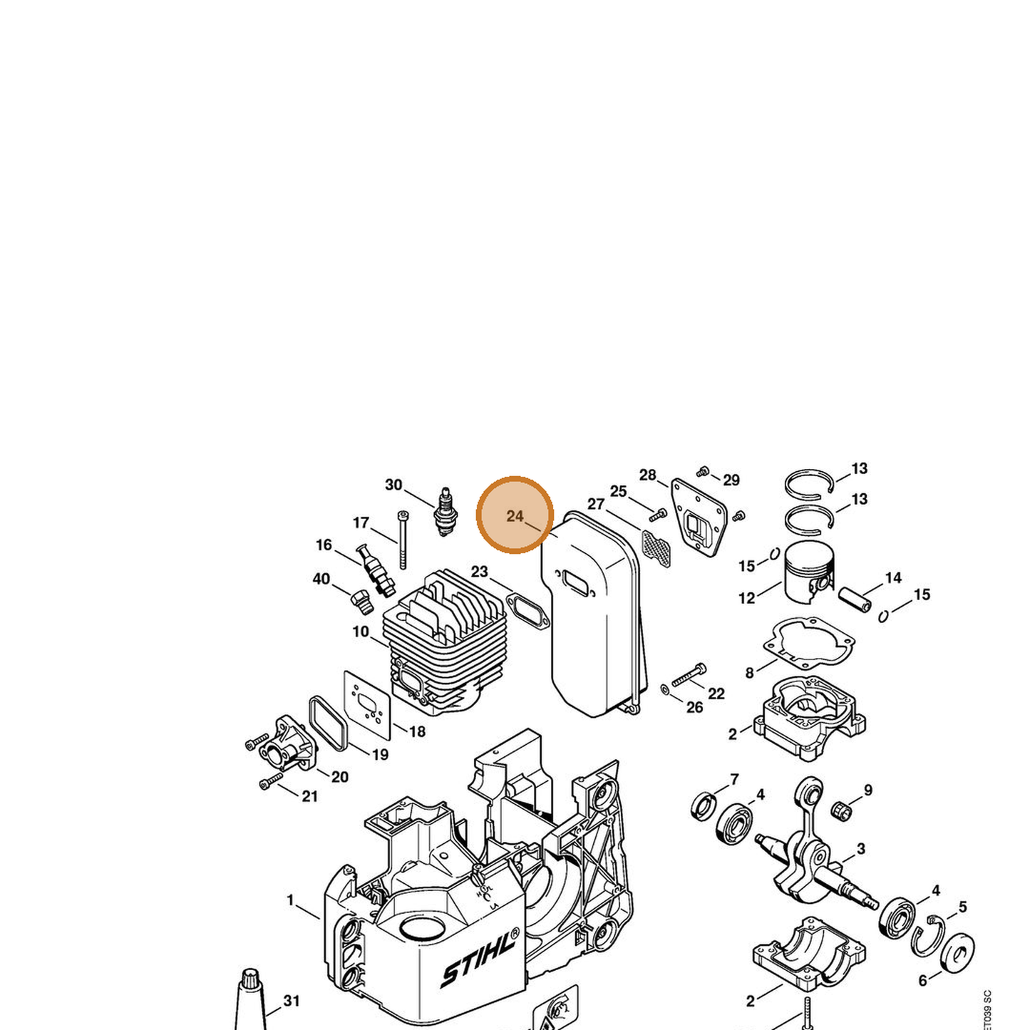 STIHL part 4221-140-0600 — IPL diagram snippet (6x zoom, amber highlight)