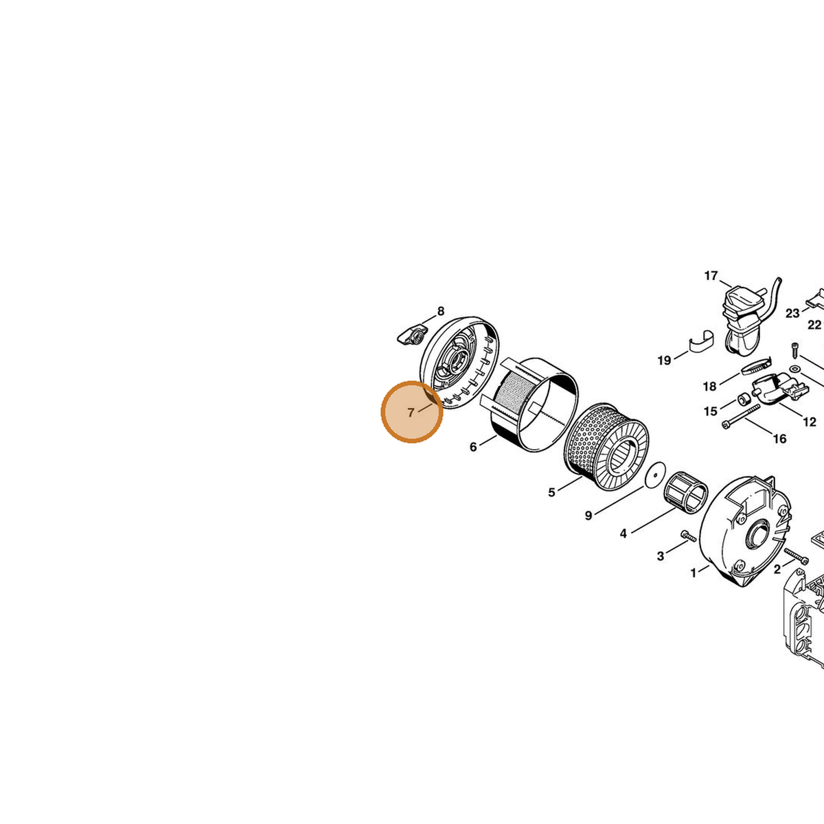 STIHL part 4221-140-1000 — IPL diagram snippet (6x zoom, amber highlight)