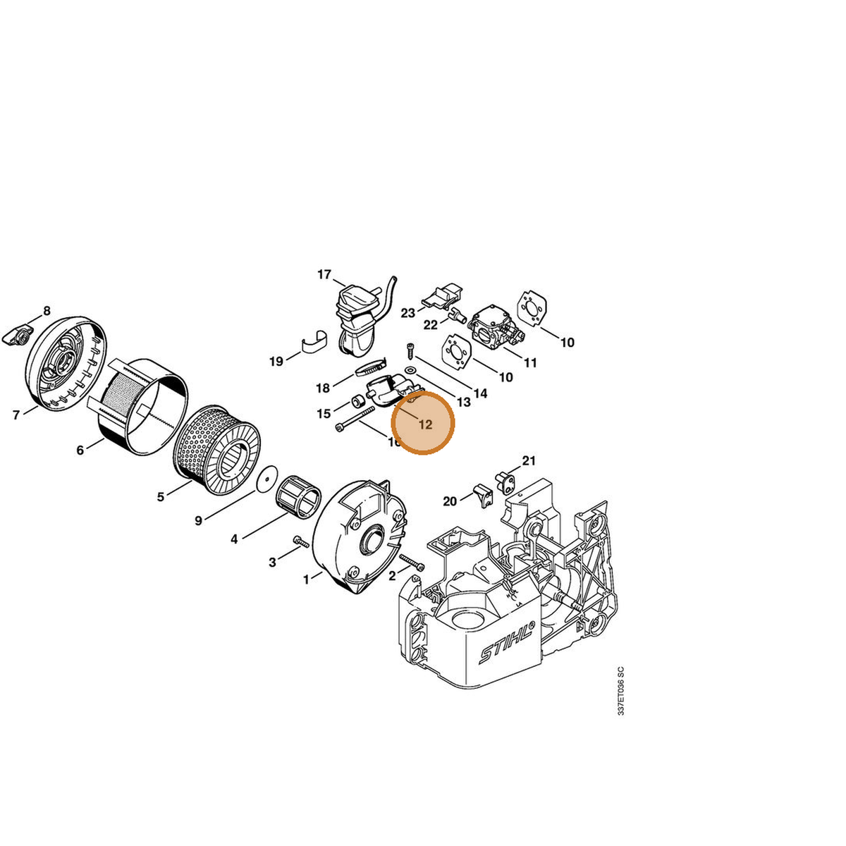 STIHL part 4221-141-3400 — IPL diagram snippet (6x zoom, amber highlight)