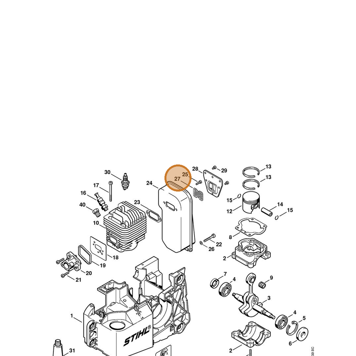 STIHL part 4221-141-9000 — IPL diagram snippet (6x zoom, amber highlight)