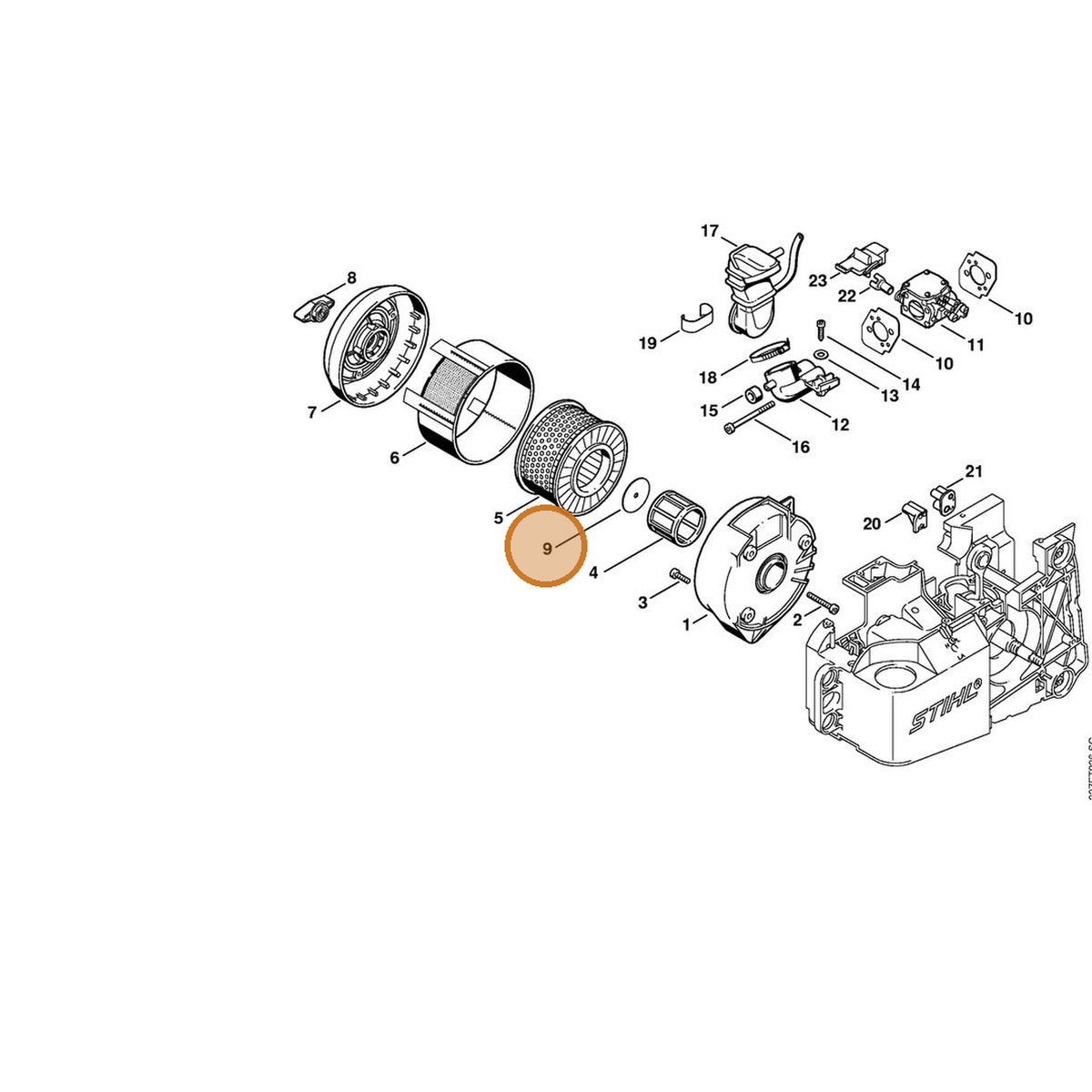 STIHL part 4221-149-0502 — IPL diagram snippet (6x zoom, amber highlight)