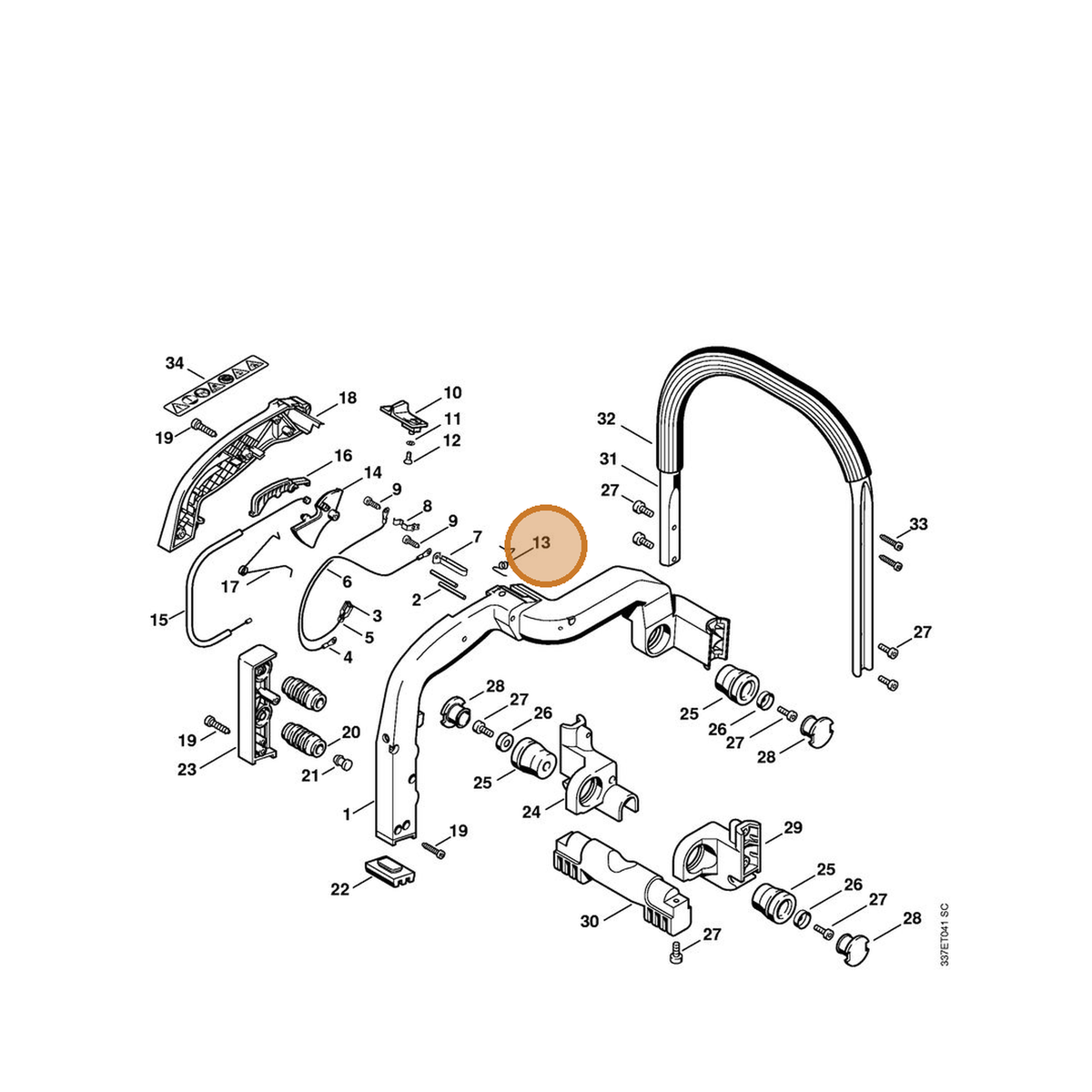 STIHL part 4221-182-4505 — IPL diagram snippet (6x zoom, amber highlight)