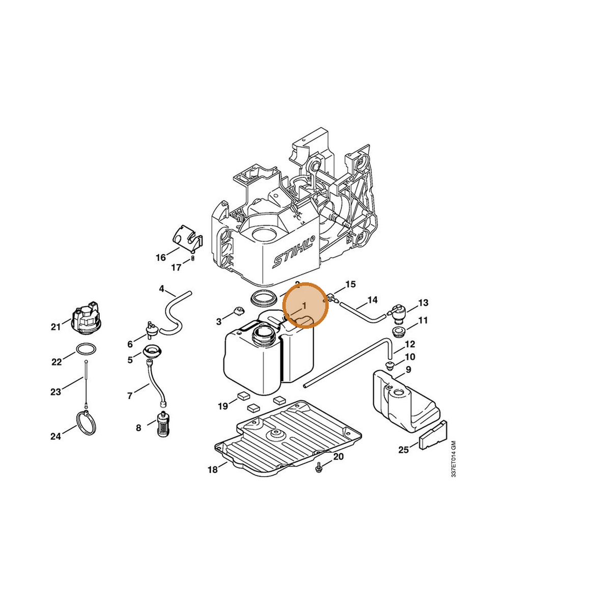 STIHL part 4221-350-0400 — IPL diagram snippet (6x zoom, amber highlight)
