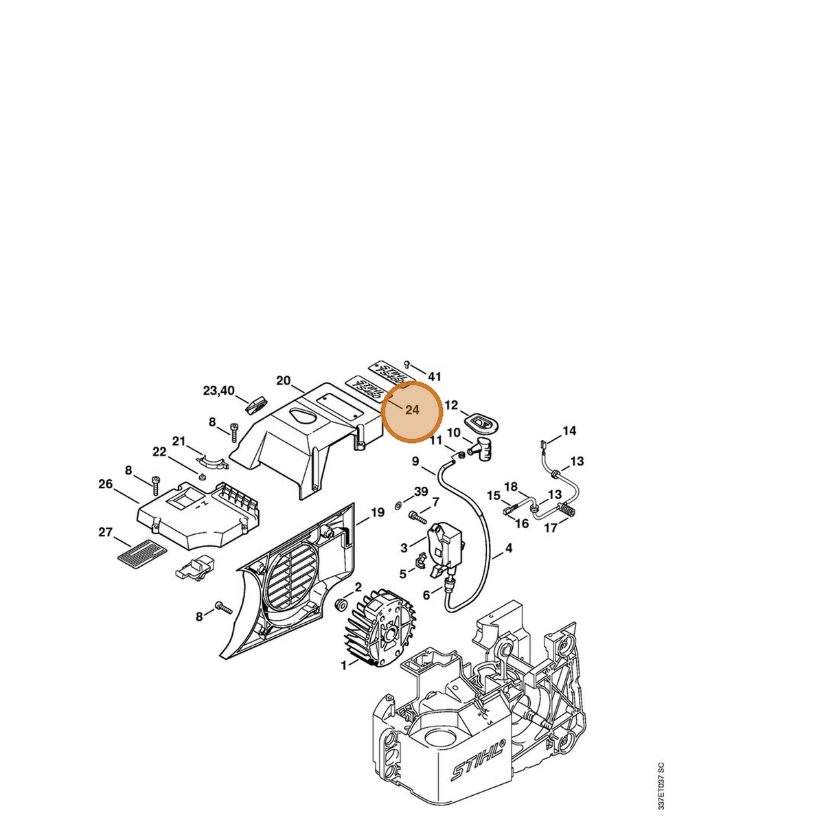 STIHL part 4221-967-1501 — IPL diagram snippet (6x zoom, amber highlight)