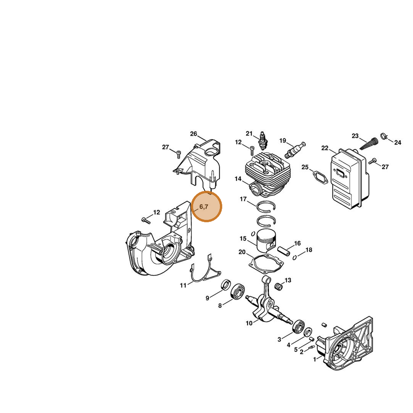 STIHL part 4223-020-2600 — IPL diagram snippet (6x zoom, amber highlight)