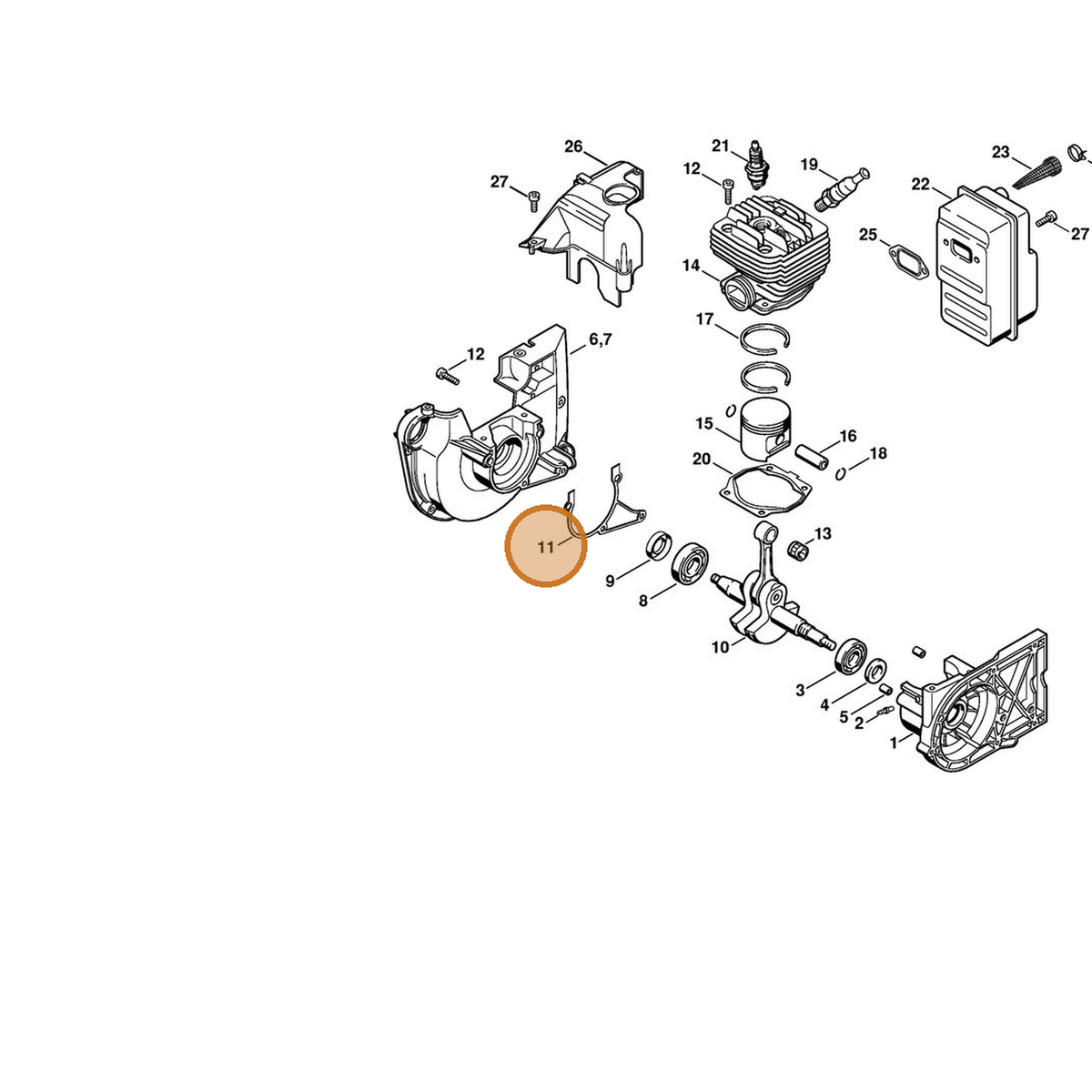 STIHL part 4223-029-0500 — IPL diagram snippet (6x zoom, amber highlight)