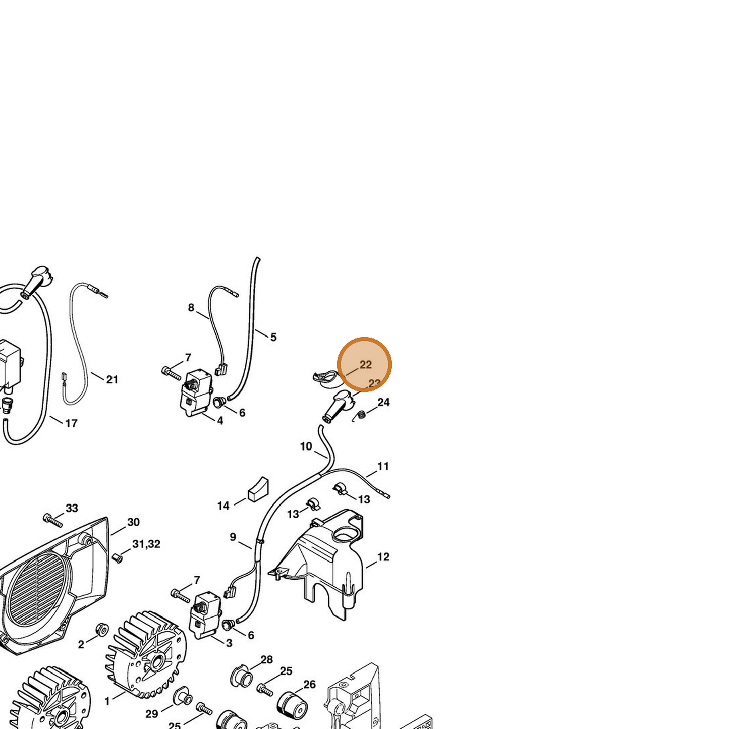 STIHL part 4223-084-1600 — IPL diagram snippet (6x zoom, amber highlight)