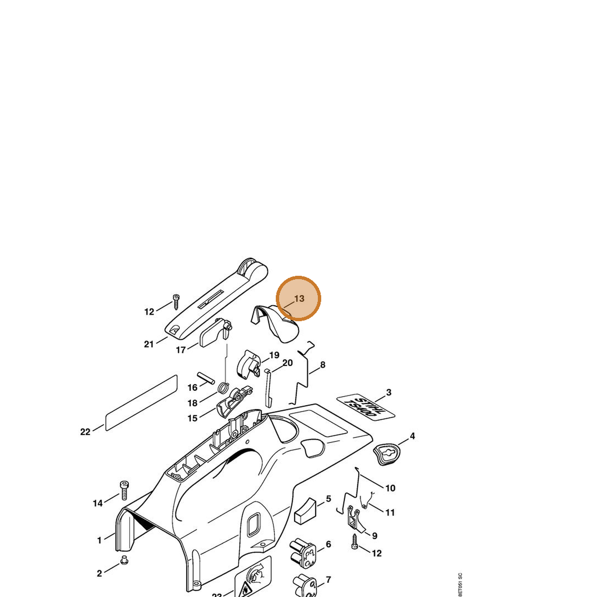 STIHL part 4223-084-7100 — IPL diagram snippet (6x zoom, amber highlight)