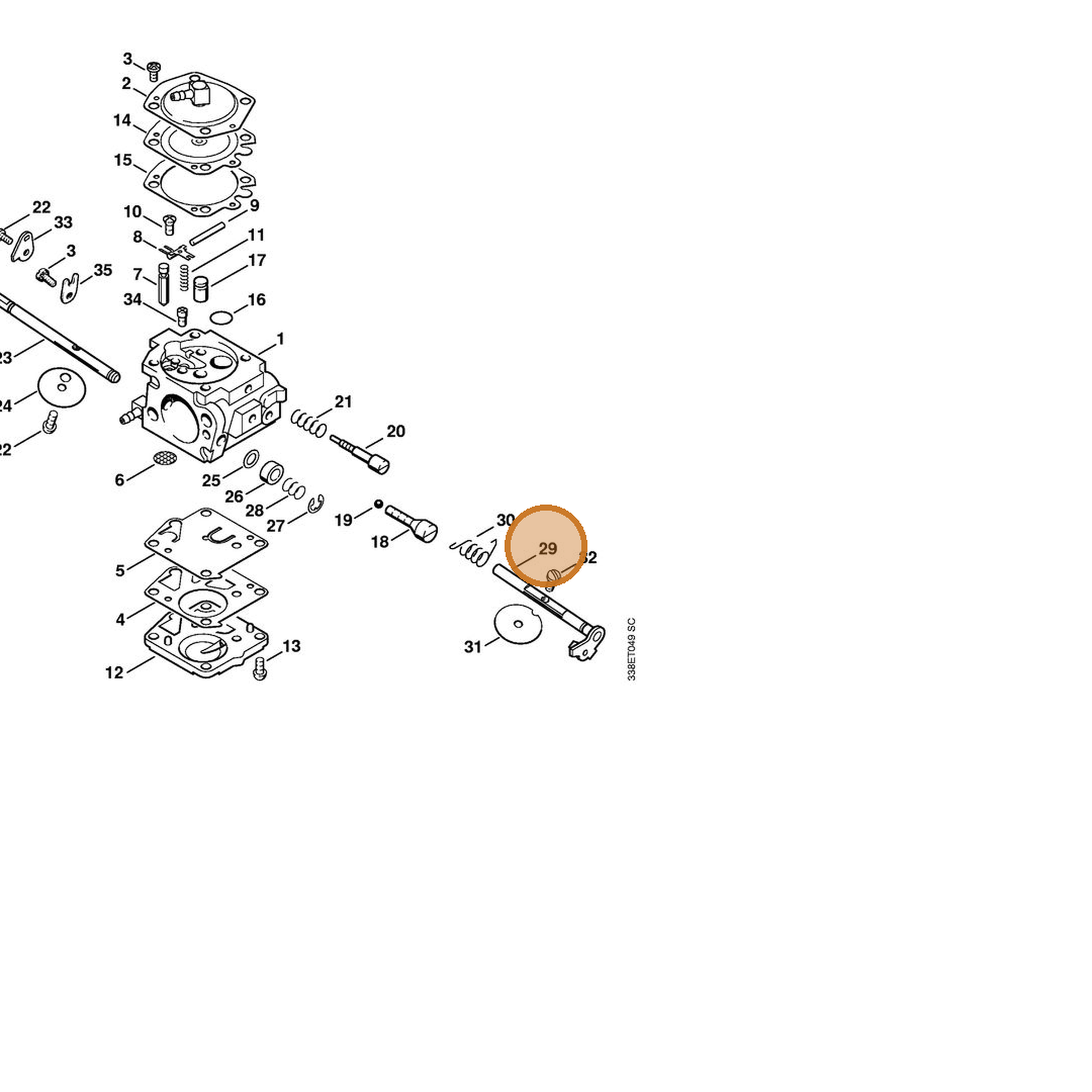 STIHL part 4223-120-7102 — IPL diagram snippet (6x zoom, amber highlight)
