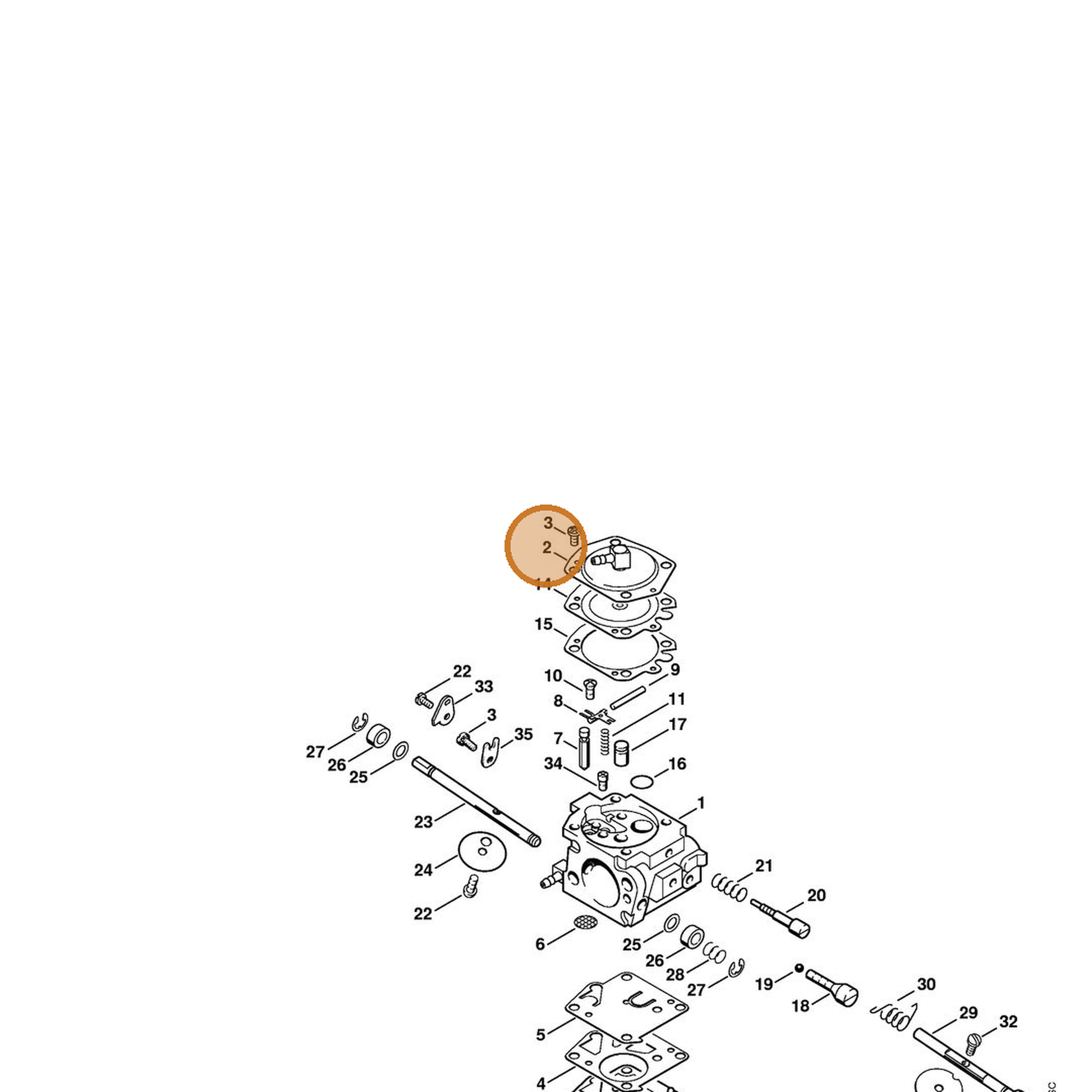 STIHL part 4223-121-0801 — IPL diagram snippet (6x zoom, amber highlight)