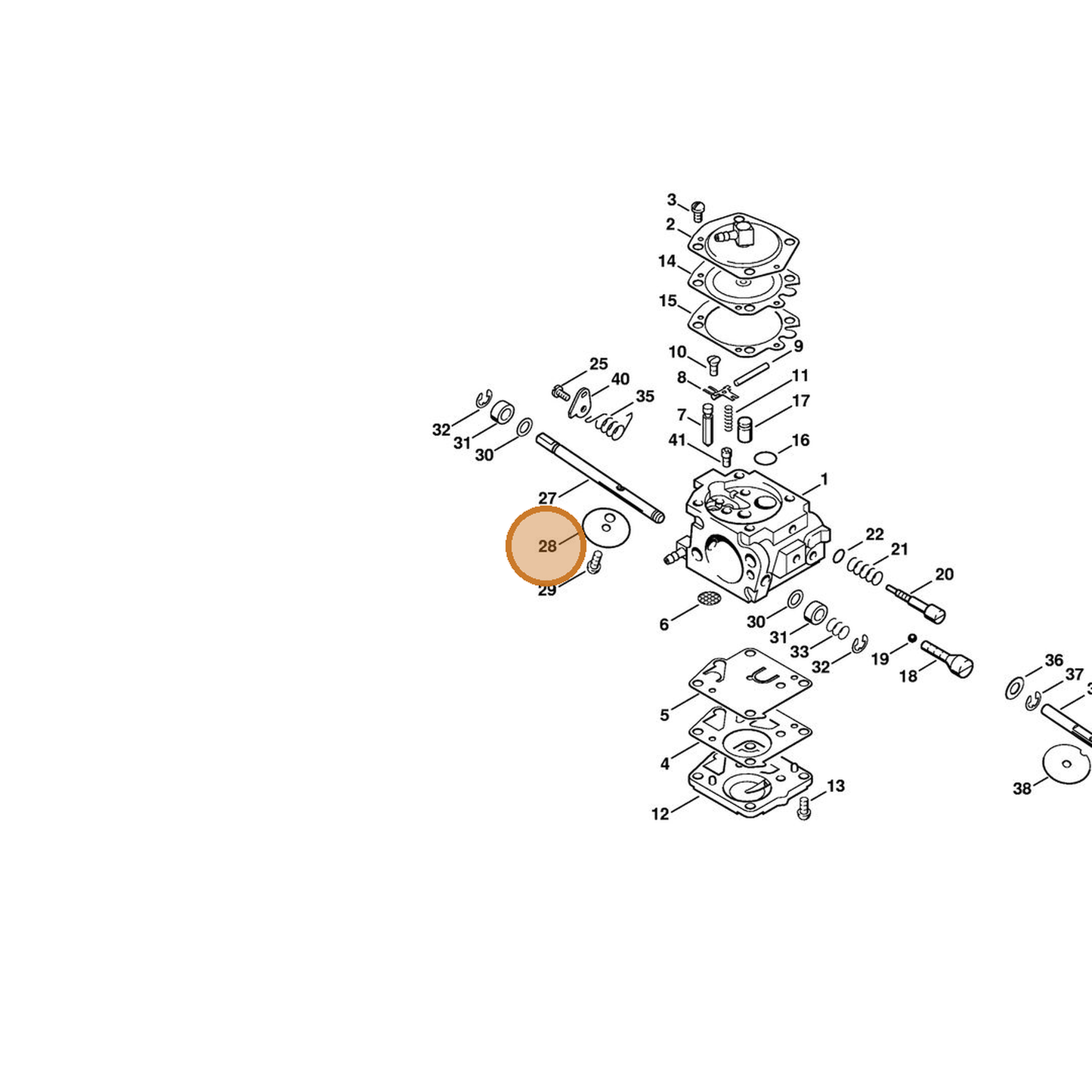 STIHL part 4223-121-2900 — IPL diagram snippet (6x zoom, amber highlight)
