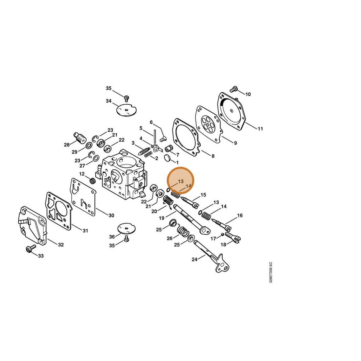 STIHL part 4223-122-3600 — IPL diagram snippet (6x zoom, amber highlight)