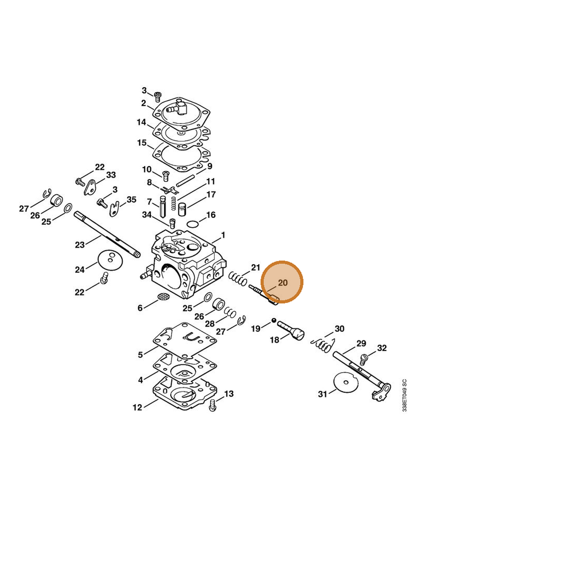 STIHL part 4223-122-6802 — IPL diagram snippet (6x zoom, amber highlight)