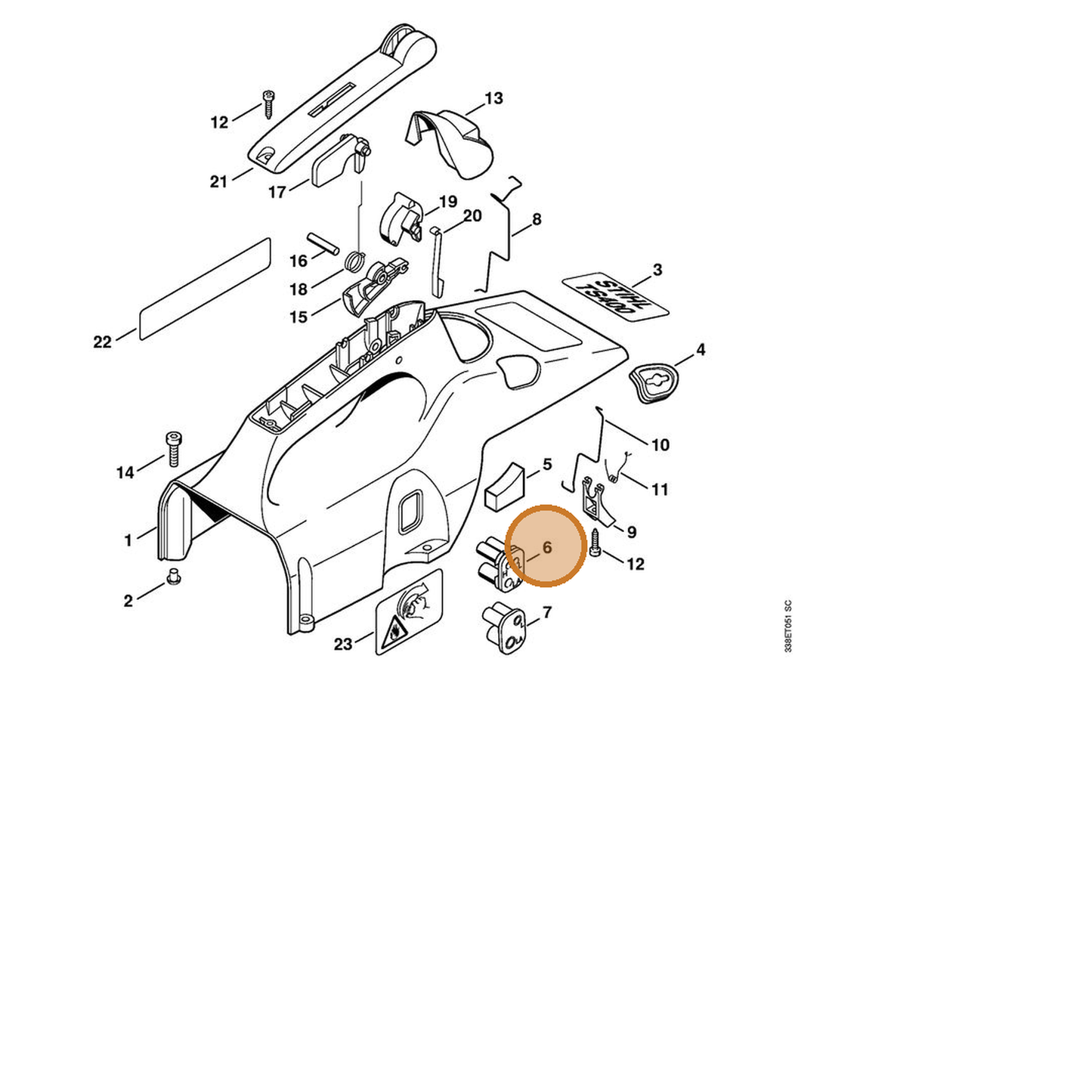 STIHL part 4223-123-7500 — IPL diagram snippet (6x zoom, amber highlight)