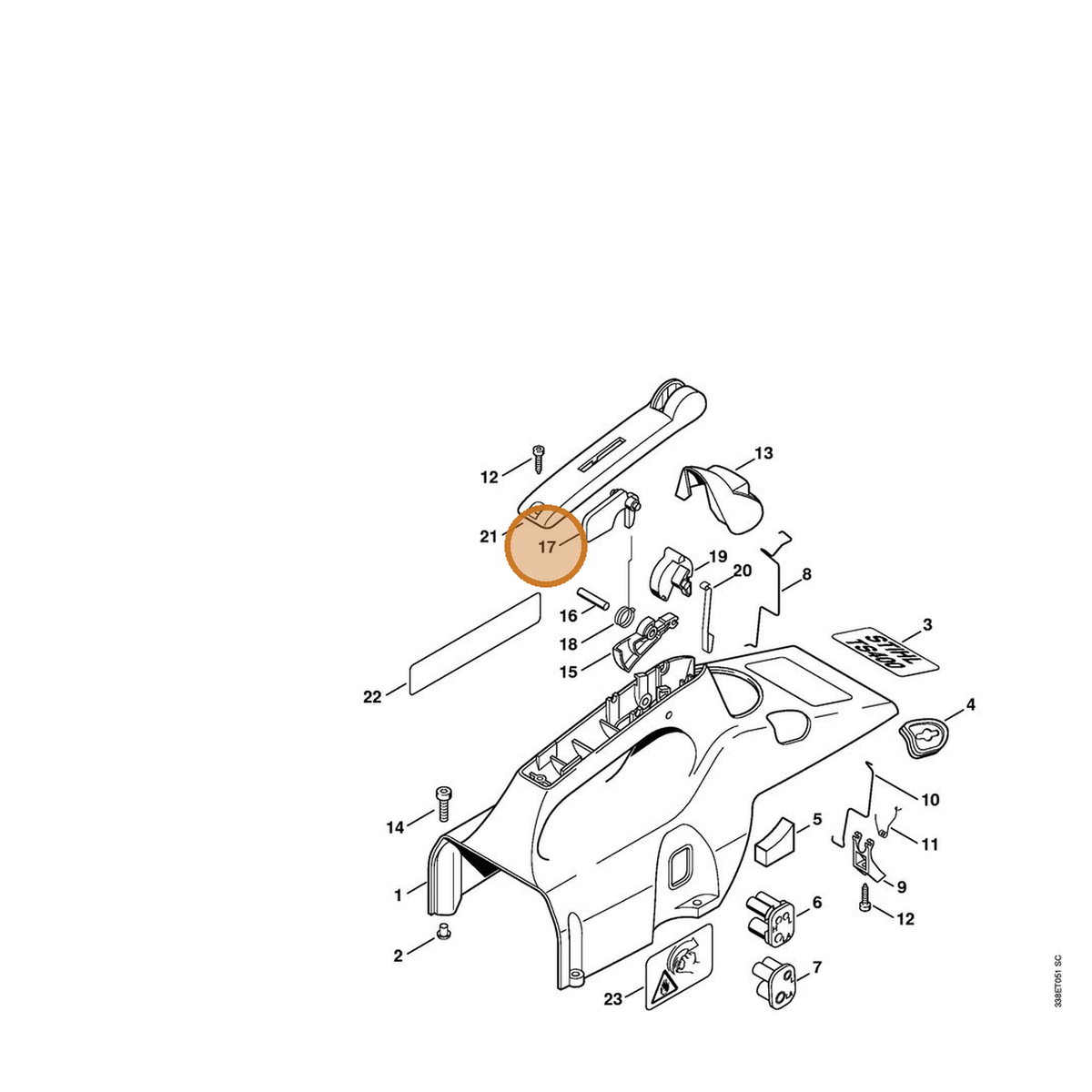 STIHL part 4223-182-0800 — IPL diagram snippet (6x zoom, amber highlight)
