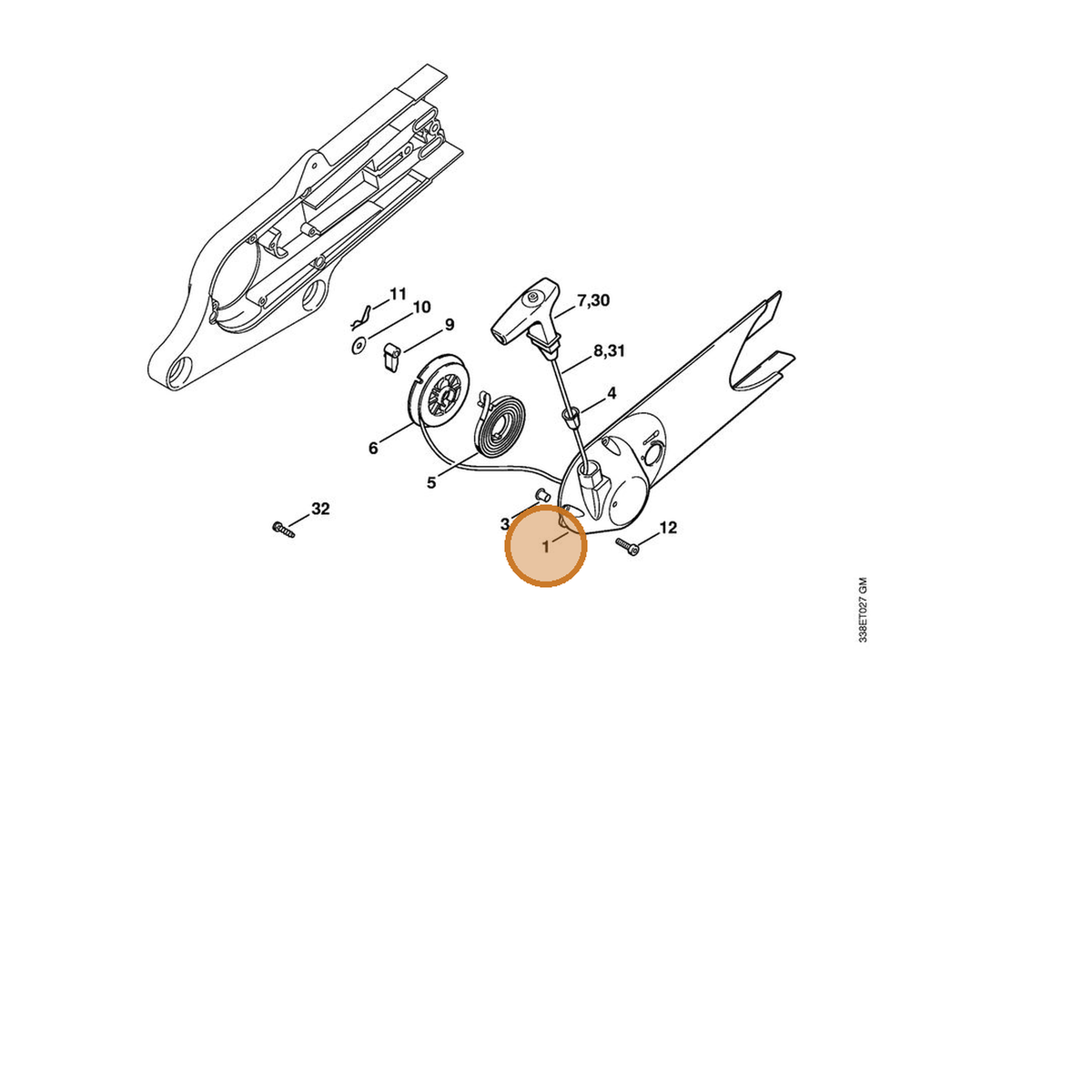 STIHL part 4223-190-0411 — IPL diagram snippet (6x zoom, amber highlight)