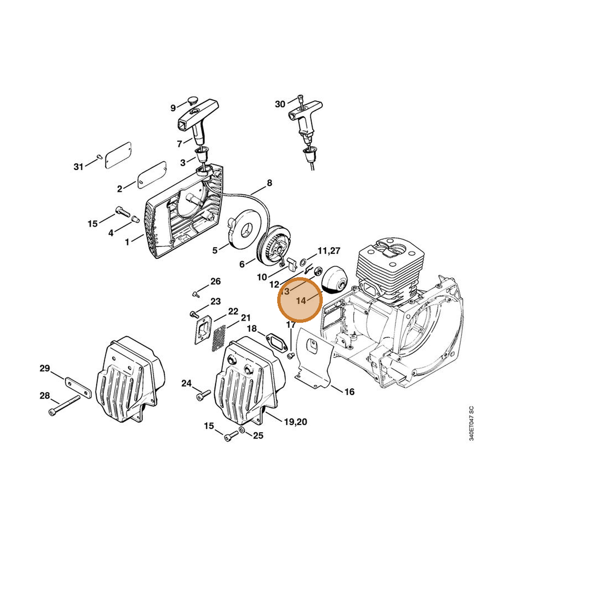 STIHL part 4223-195-0600 — IPL diagram snippet (6x zoom, amber highlight)