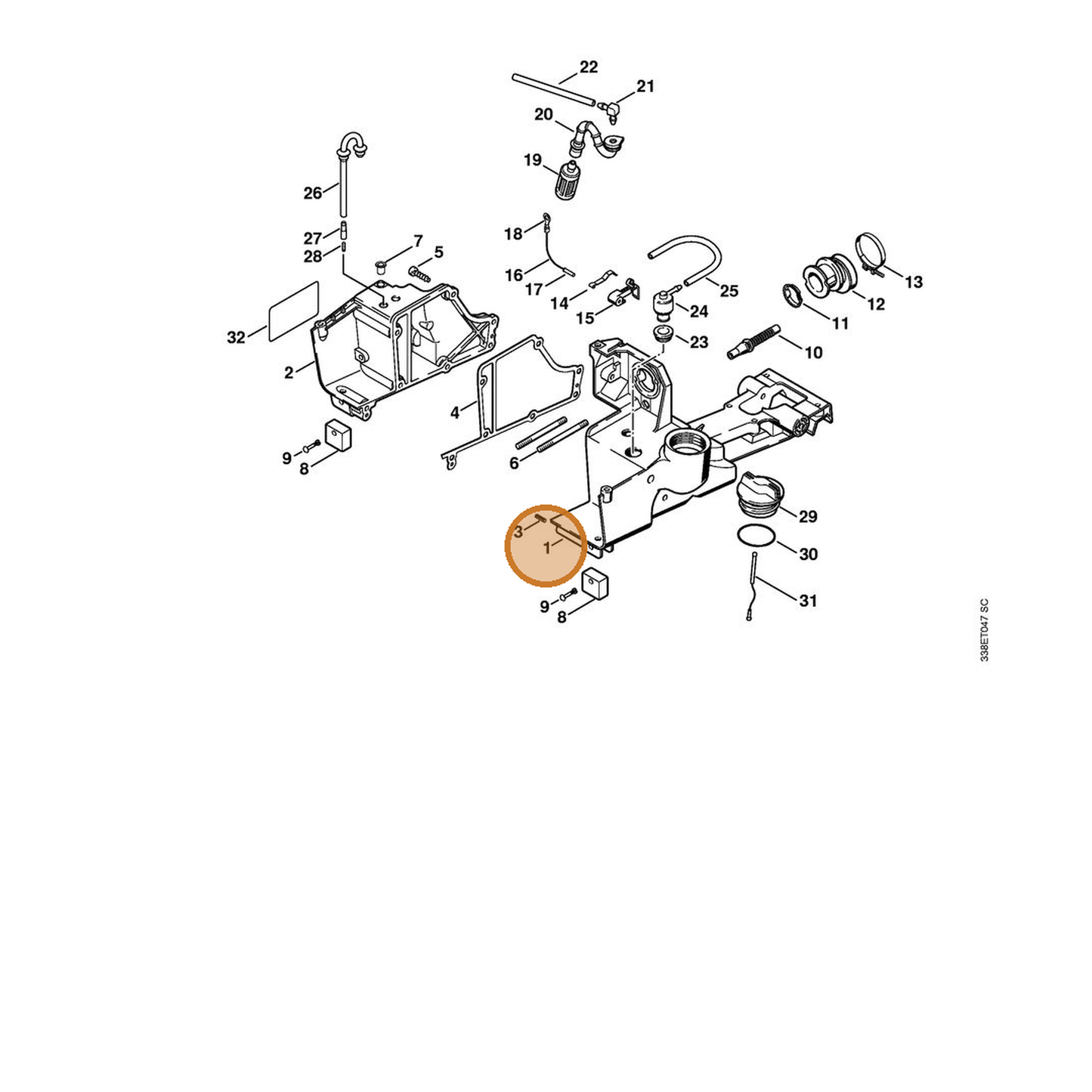 STIHL part 4223-350-0804 — IPL diagram snippet (6x zoom, amber highlight)