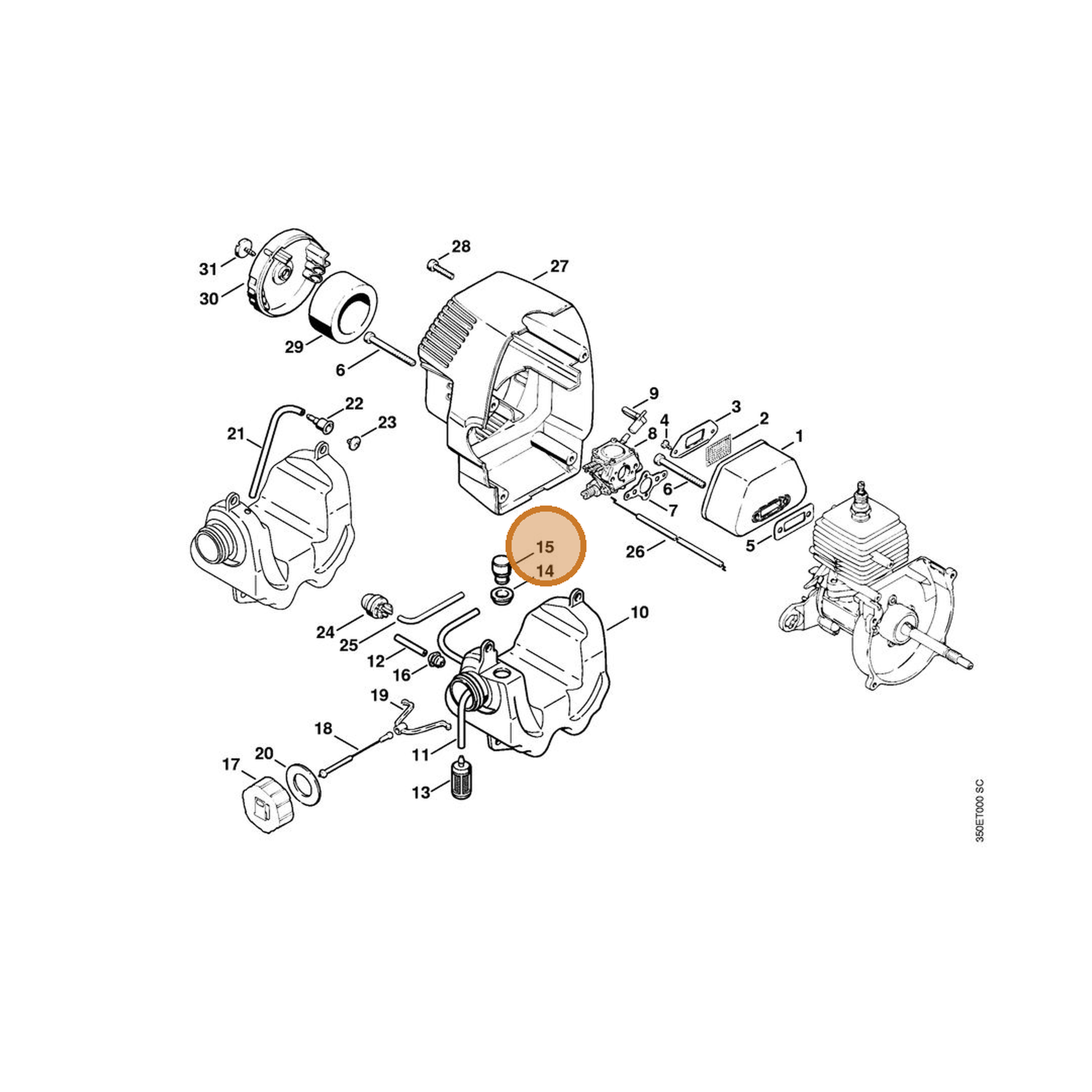 STIHL part 4223-350-5802 — IPL diagram snippet (6x zoom, amber highlight)
