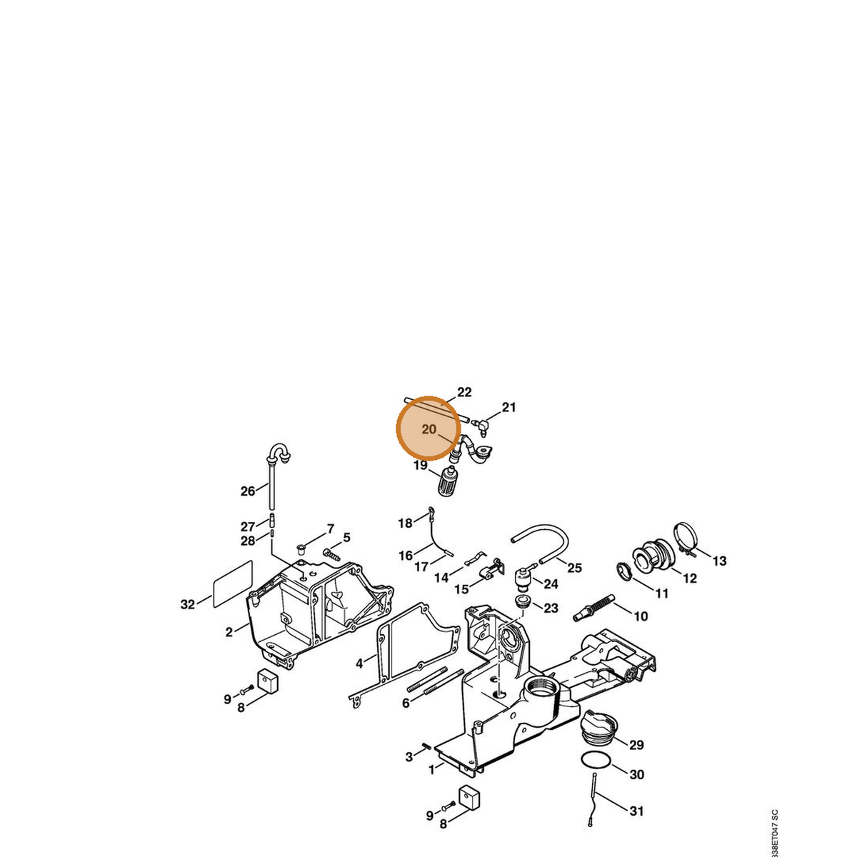 STIHL part 4223-358-7701 — IPL diagram snippet (6x zoom, amber highlight)