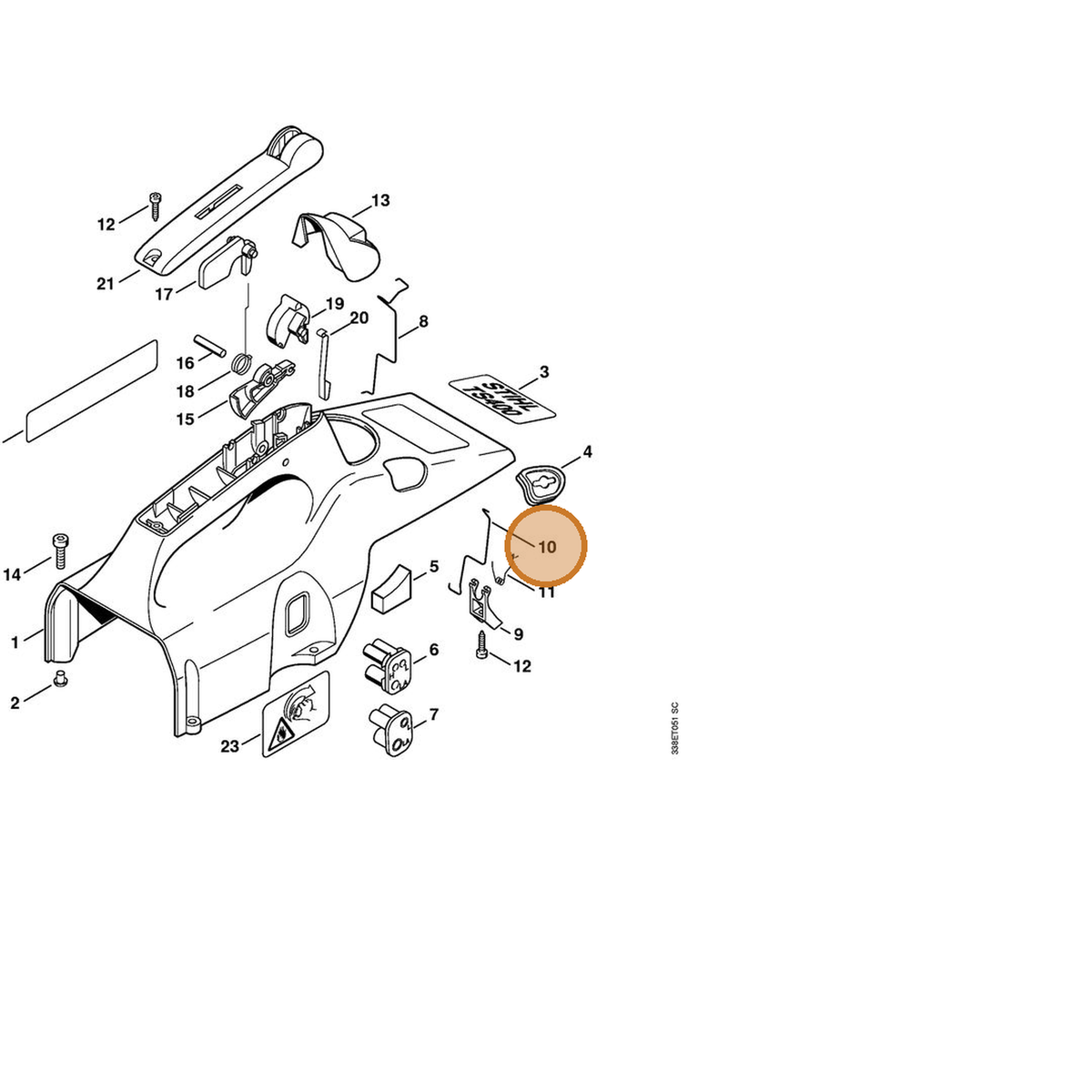 STIHL part 4223-435-1100 — IPL diagram snippet (6x zoom, amber highlight)