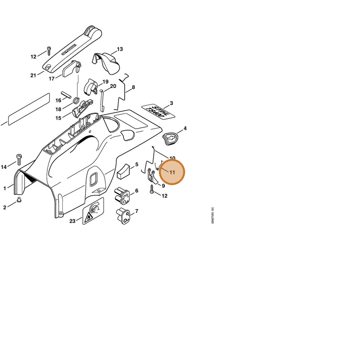 STIHL part 4223-435-2100 — IPL diagram snippet (6x zoom, amber highlight)
