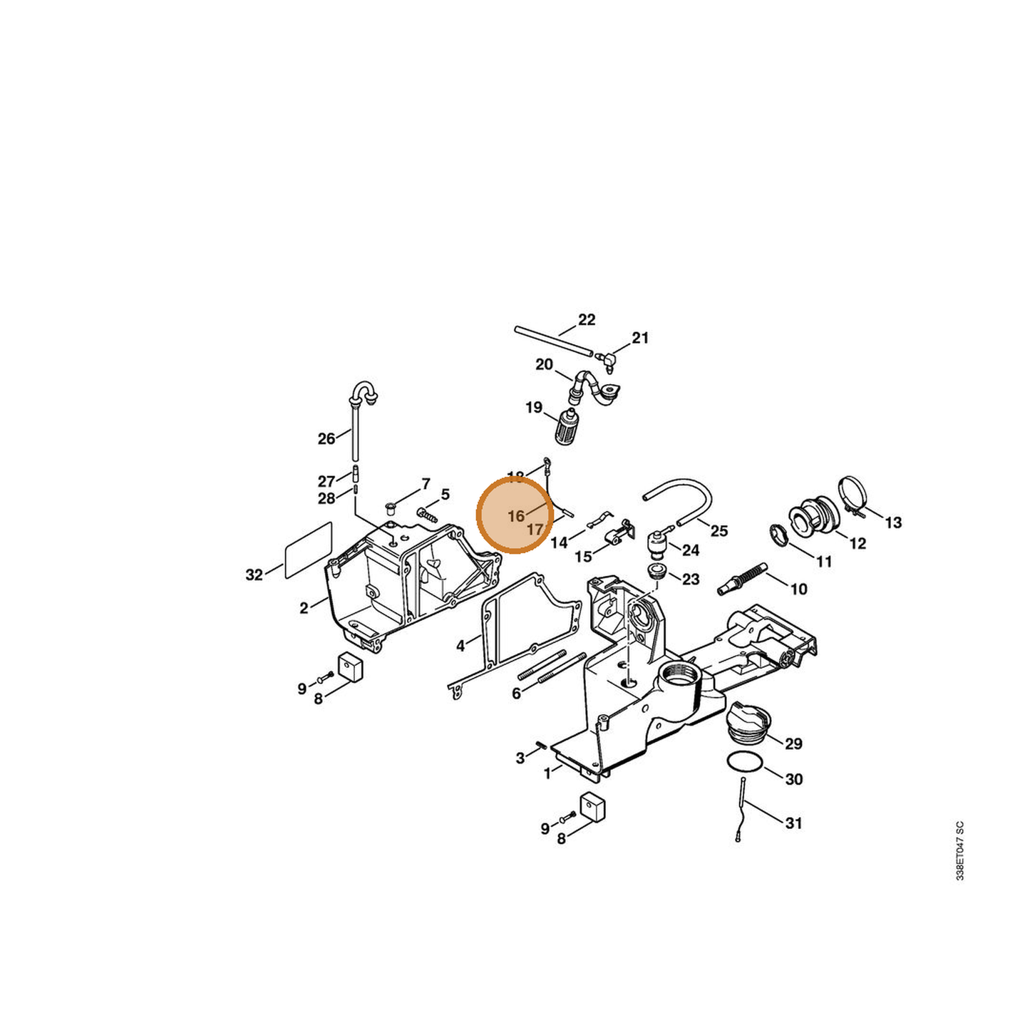 STIHL part 4223-440-2200 — IPL diagram snippet (6x zoom, amber highlight)