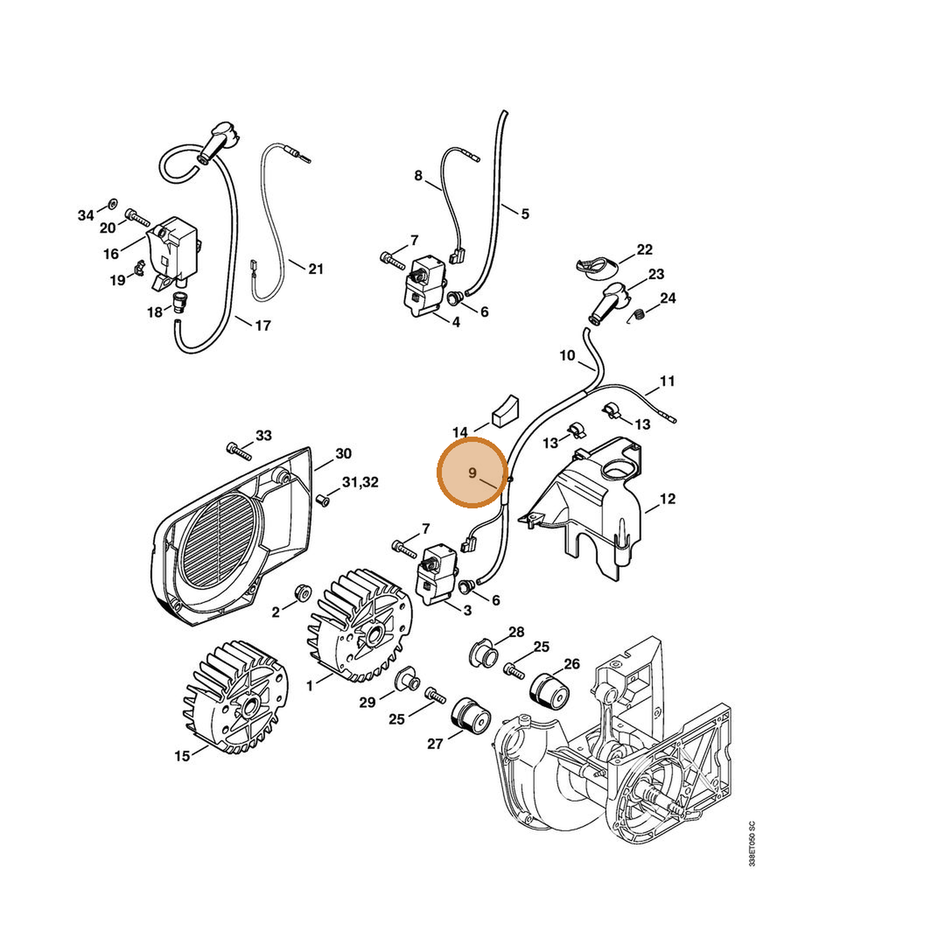 STIHL part 4223-440-3001 — IPL diagram snippet (6x zoom, amber highlight)